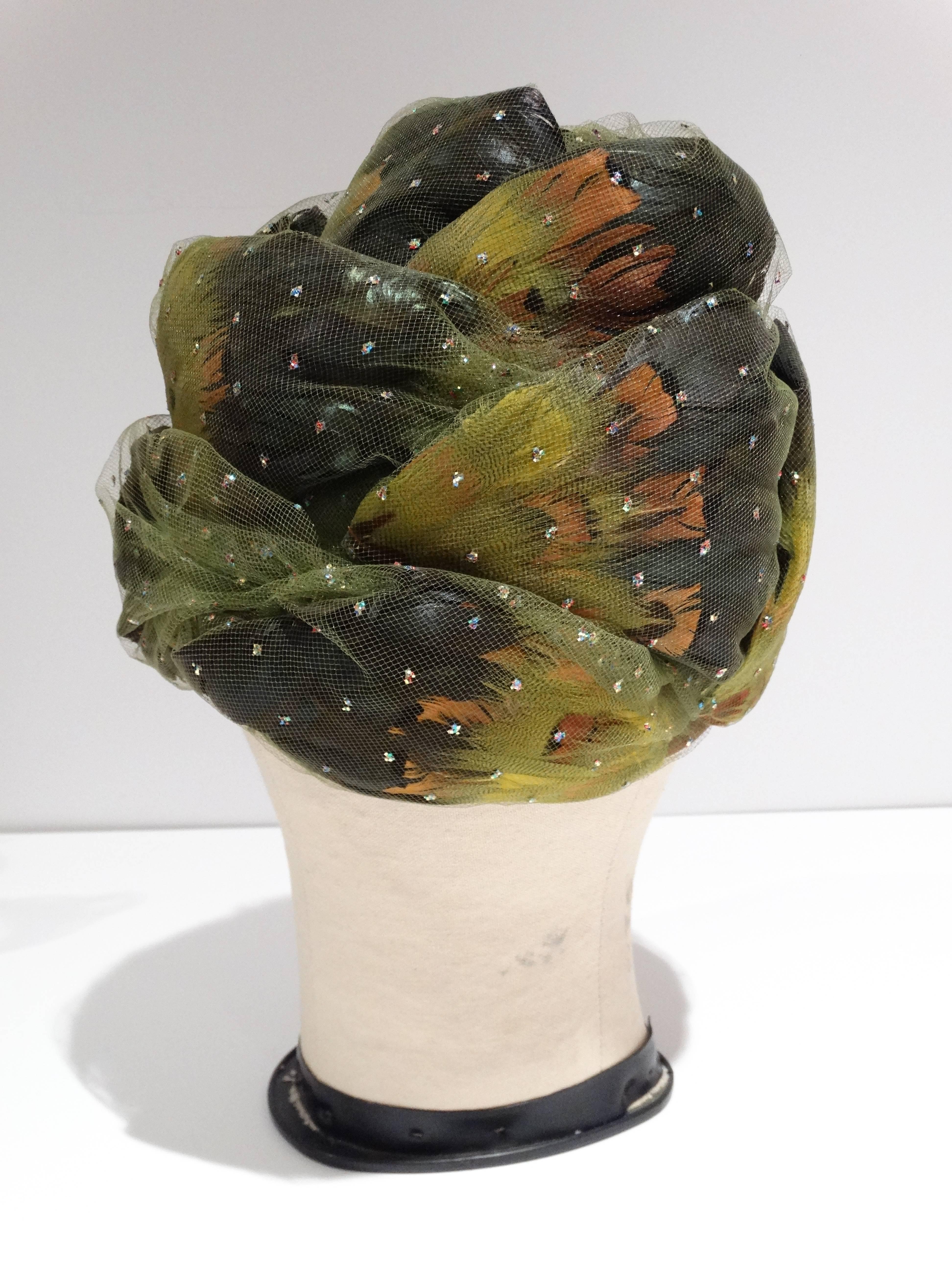 1960s Christian Dior Chapeaux Feathered Turban  In Excellent Condition In Scottsdale, AZ