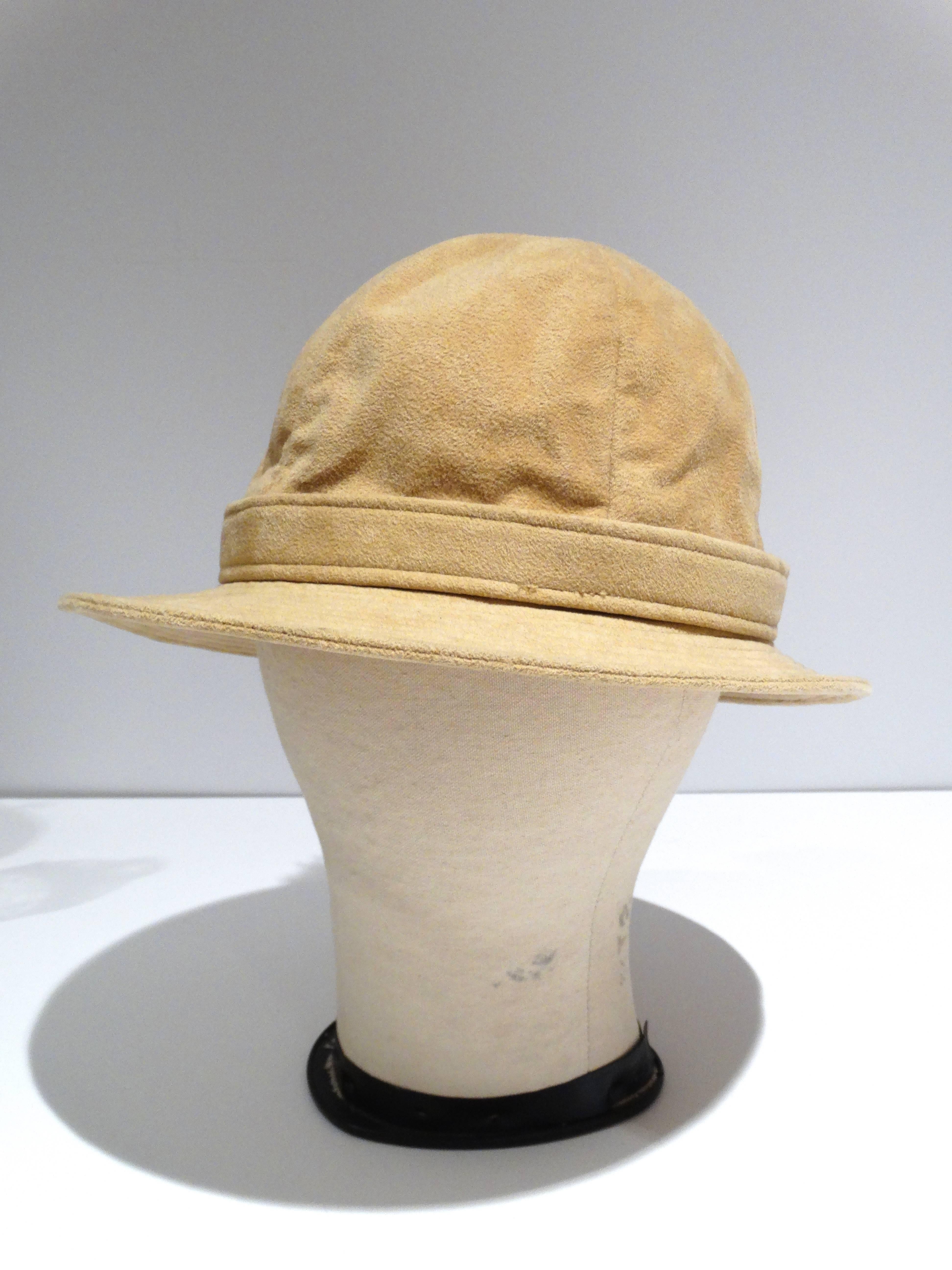 Beige 1970s Adolfo Bohemian Suede Hat 