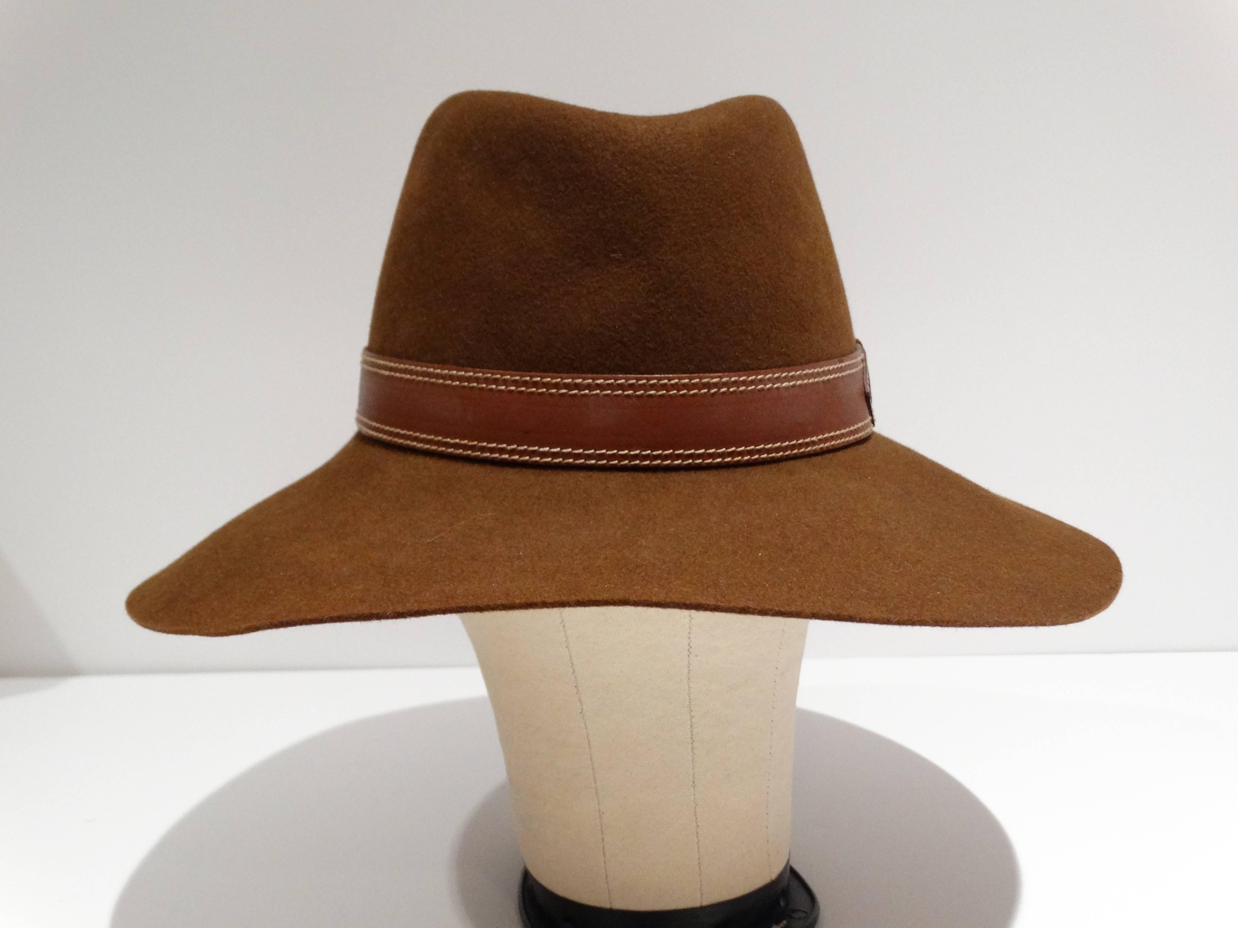 Rare 1970s Gucci G Tobacco Felt Wide Brim Hat  In Excellent Condition In Scottsdale, AZ