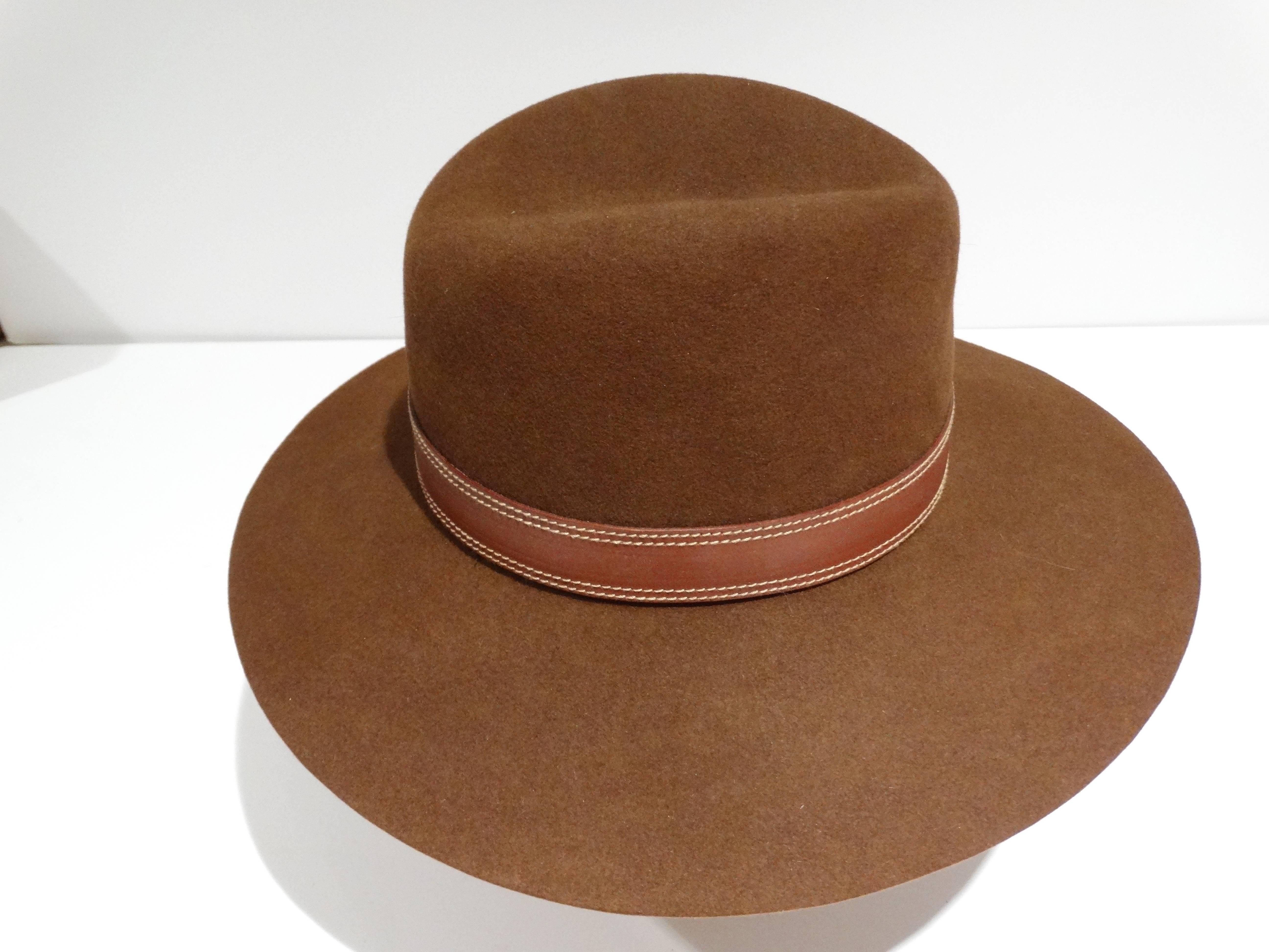 Rare 1970s Gucci G Tobacco Felt Wide Brim Hat  1