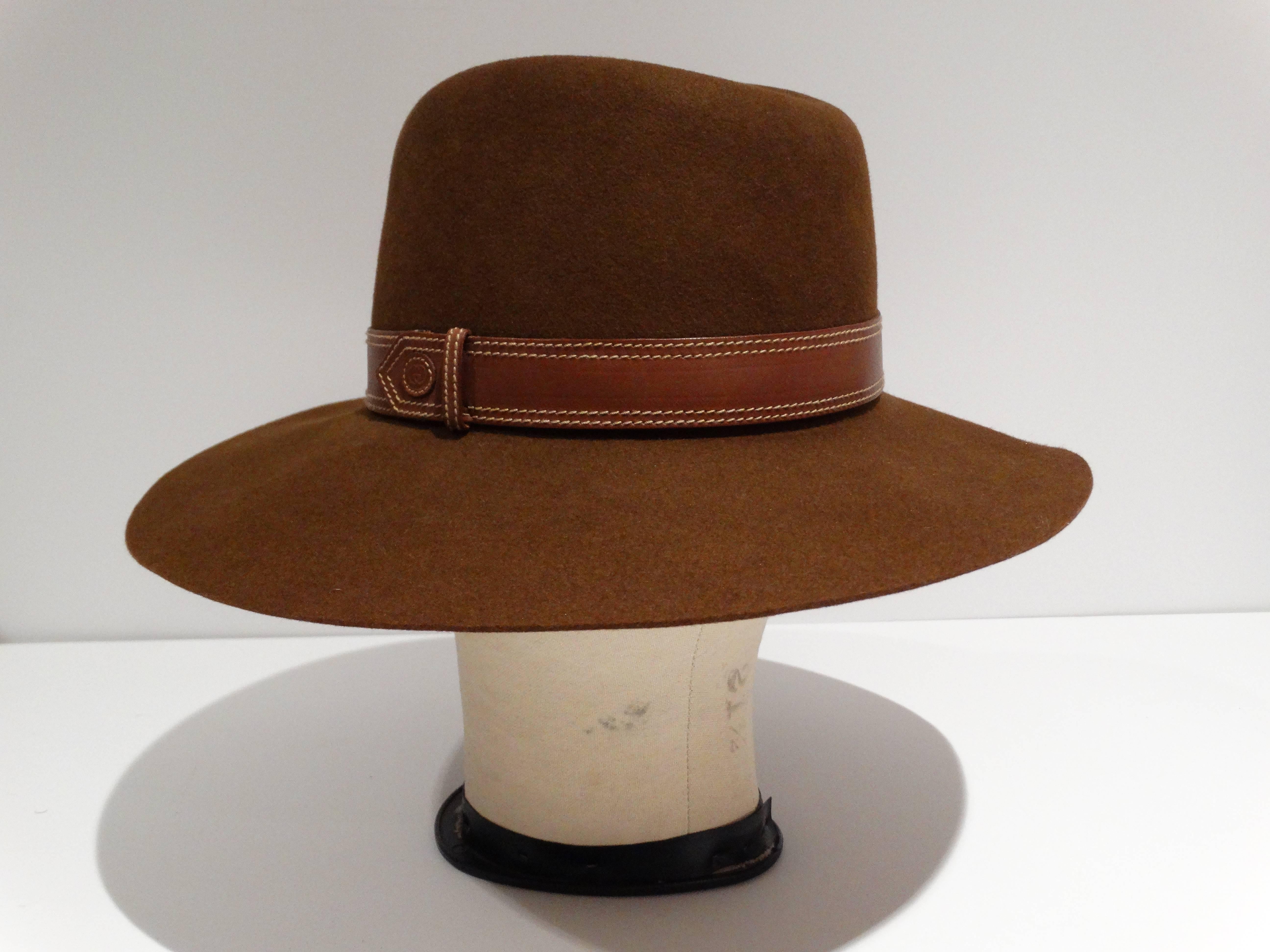 Rare 1970s Gucci G Tobacco Felt Wide Brim Hat  2