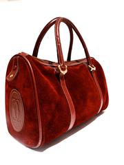 Cartier Les Must de Cartier Bordeaux Suede Leather Boston Hand Bag