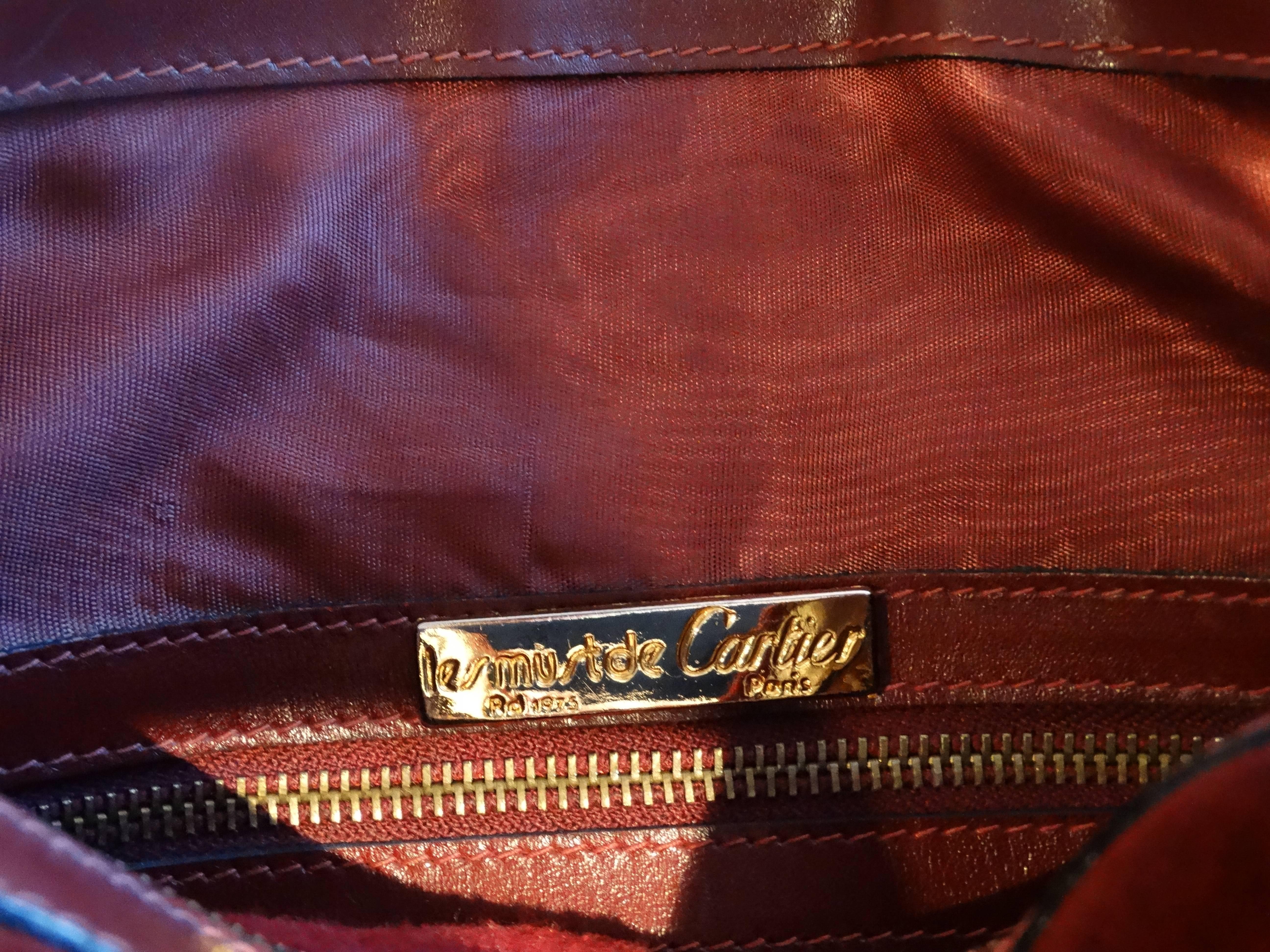 Cartier Les Must de Cartier Bordeaux Suede Leather Boston Hand Bag 1