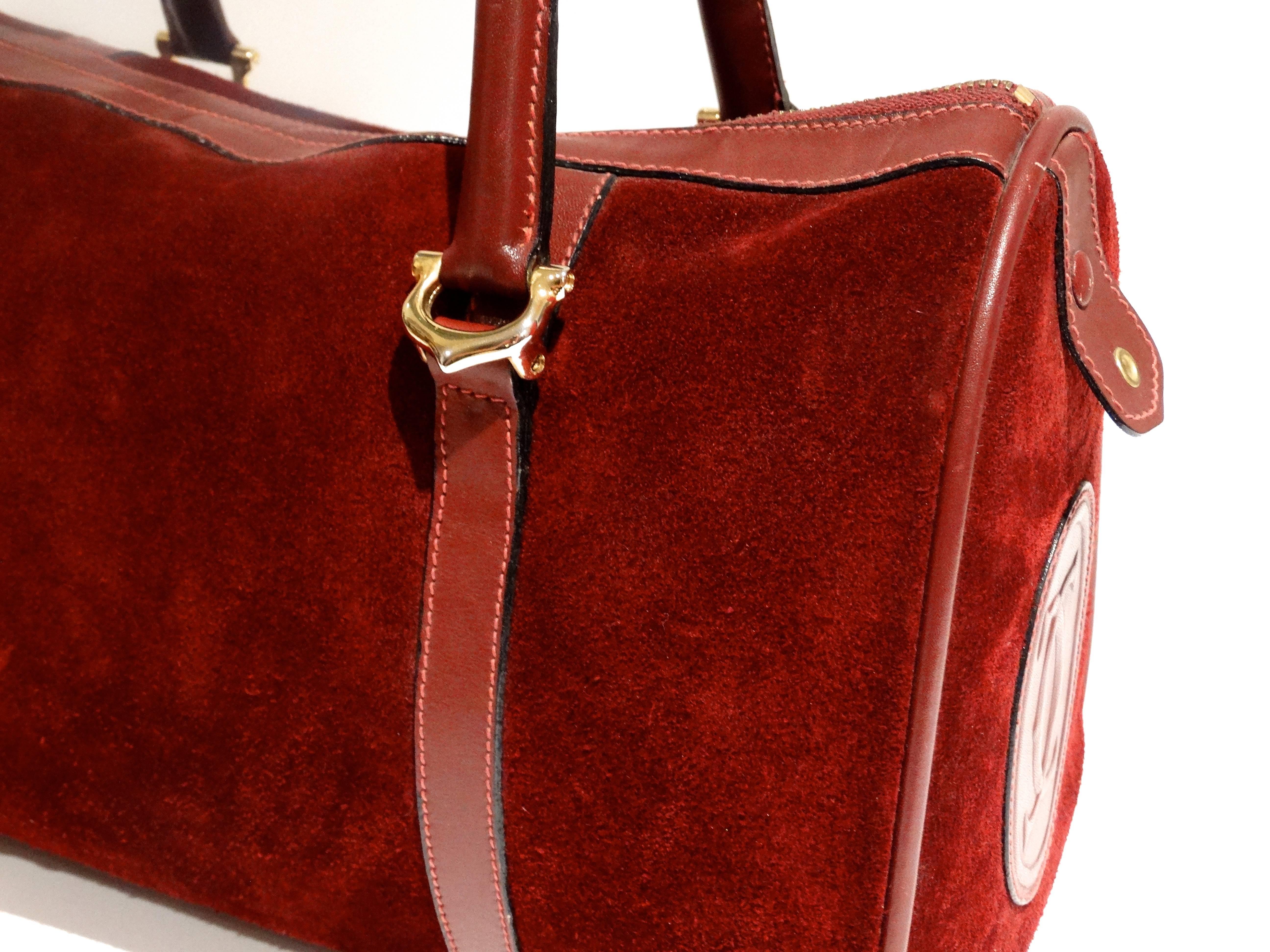 Cartier Les Must de Cartier Bordeaux Suede Leather Boston Hand Bag 3