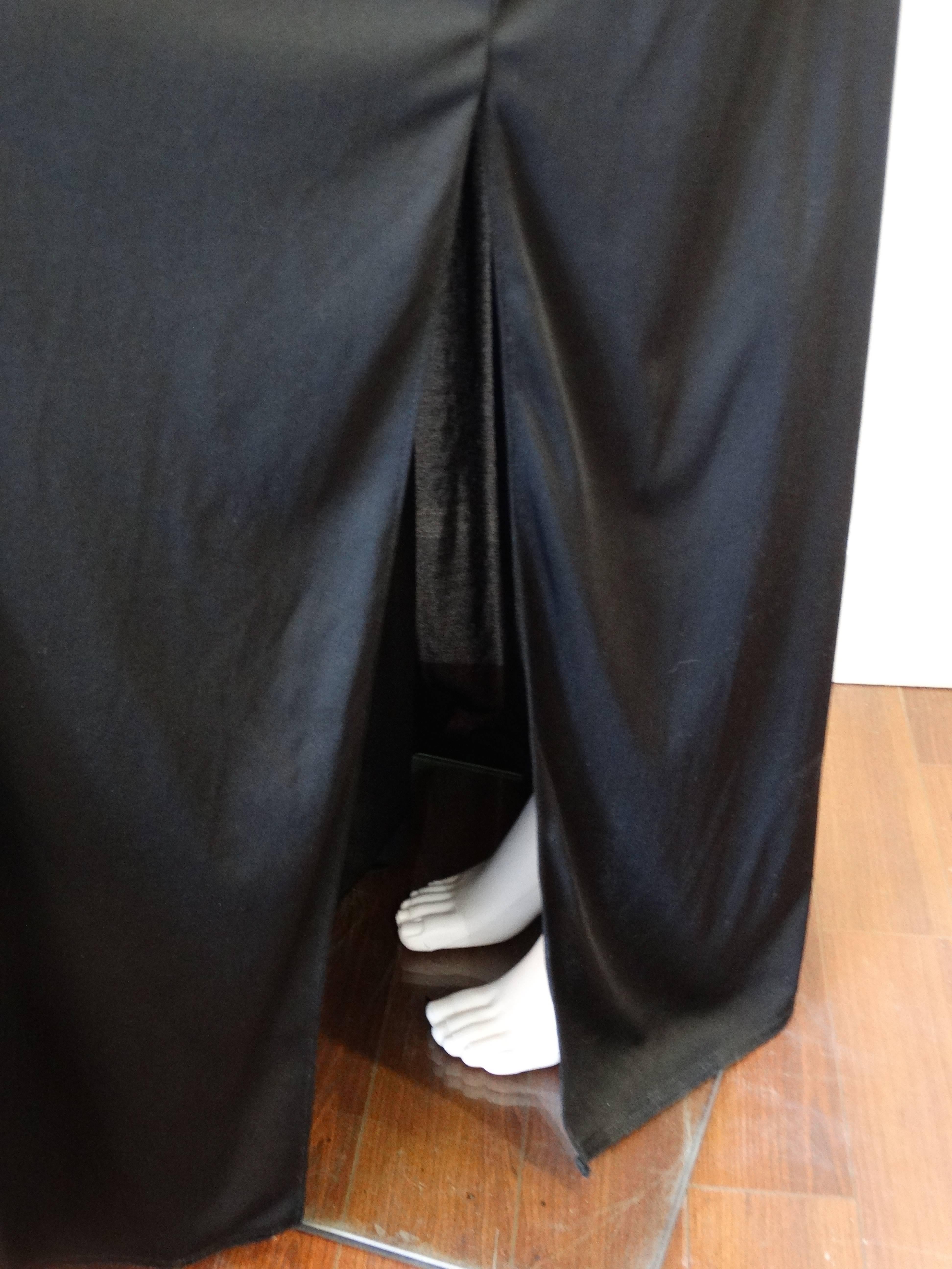 1980s Bill Tice Black Super Model Length Maxi Skirt w/ Gold Leather Belt 4