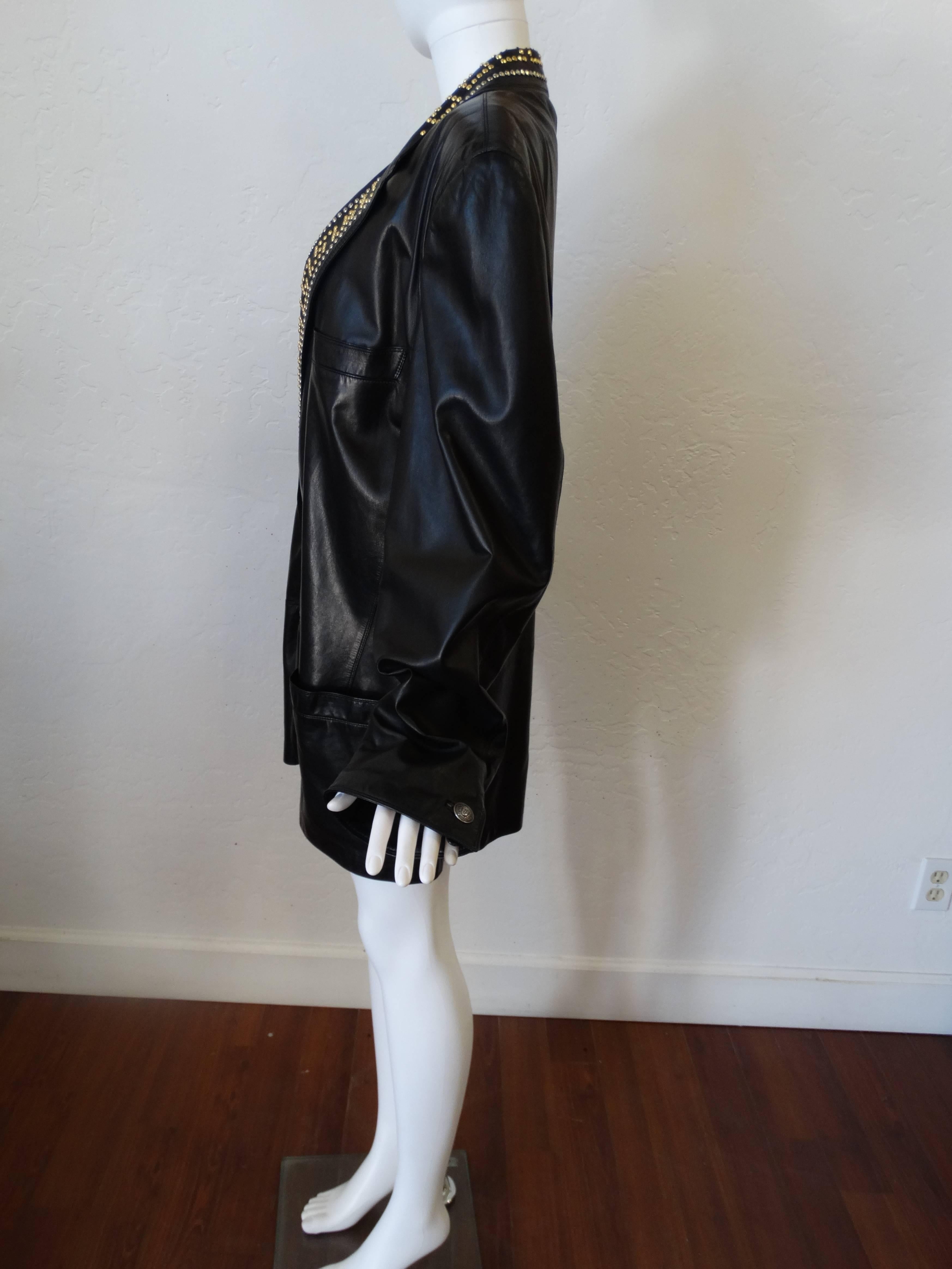 Gianni Versace Couture Black studded Greek Key Leather Jacket, 1992  In Excellent Condition In Scottsdale, AZ