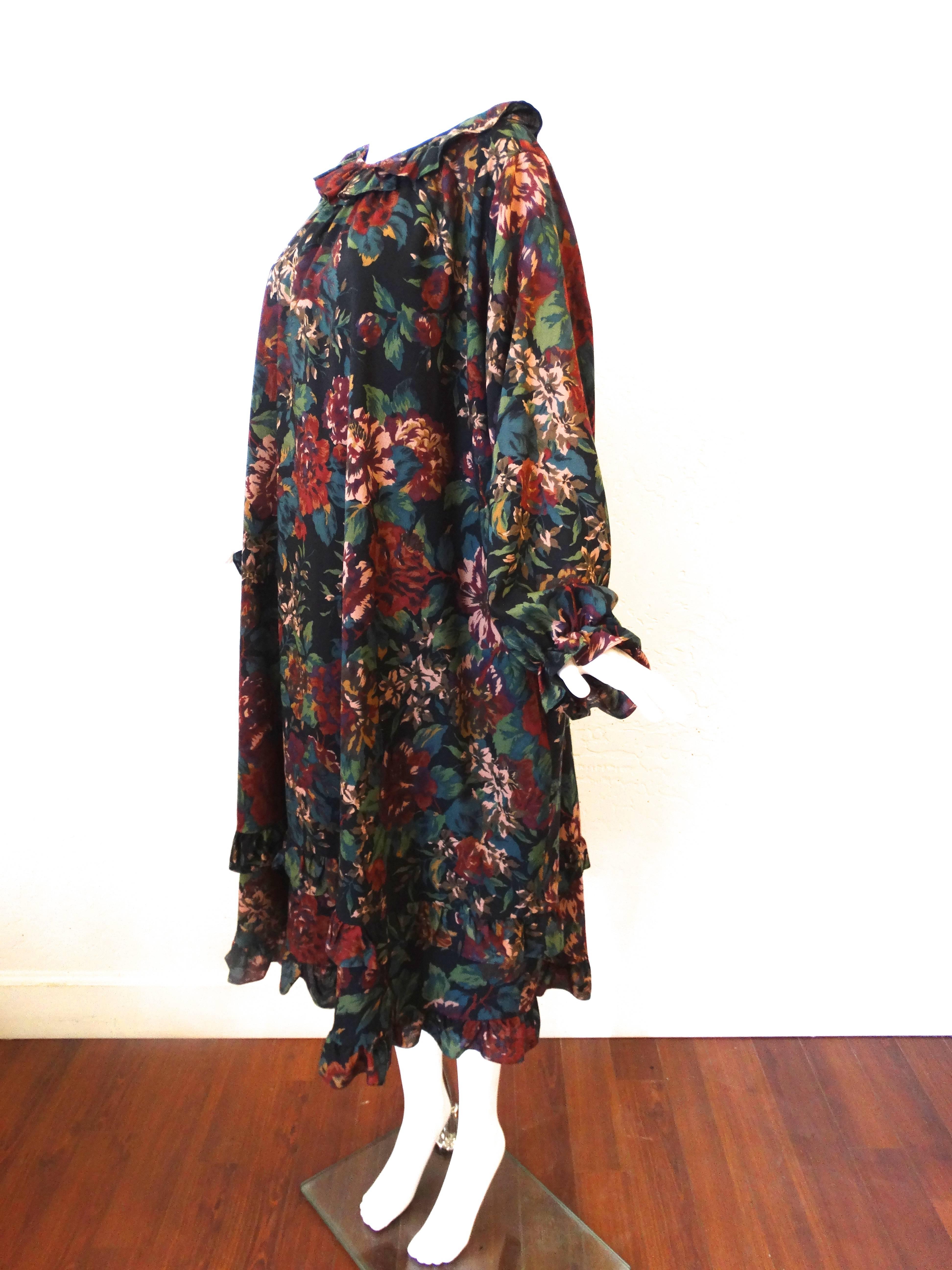 Black 1990s Saint Laurent, Yves Rive Gouche Floral Dress