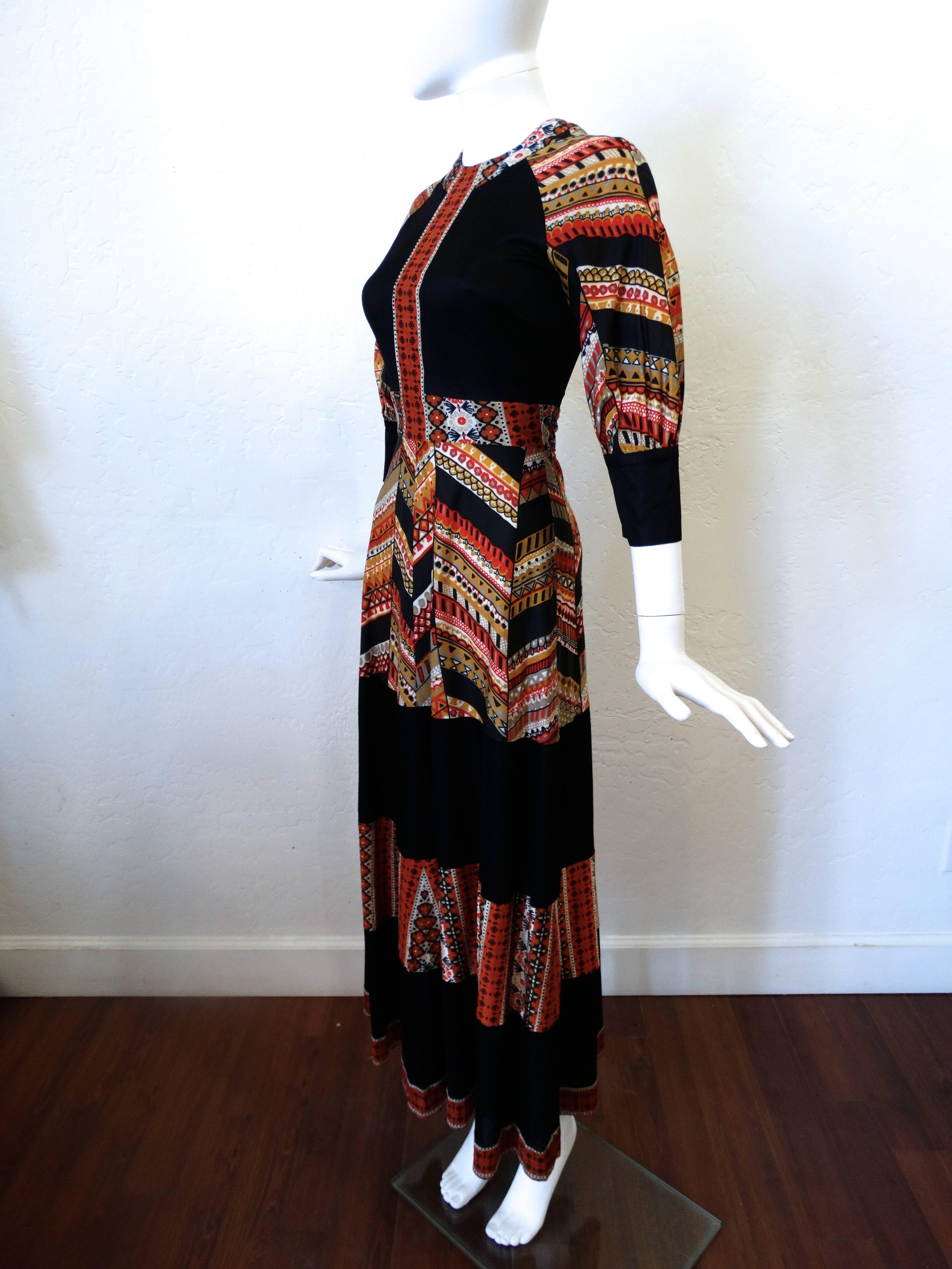 Women's 1970s Jean Varon Southwest Print Maxi Dress