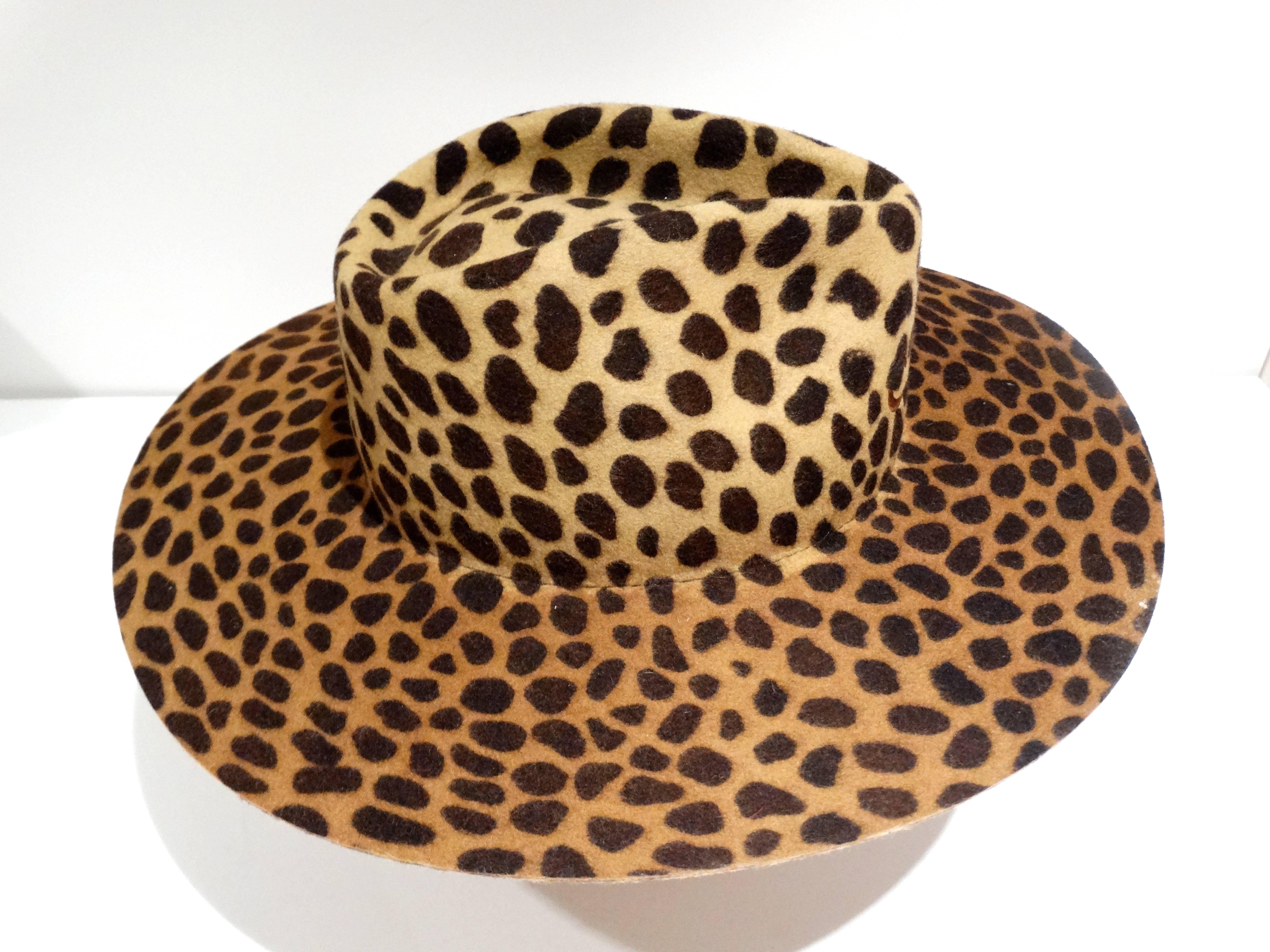 Brown 1980s Leopard Print Felt Hat