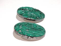 1980s Rebecca Collins Mexican Bird Motif Malachite Earrings