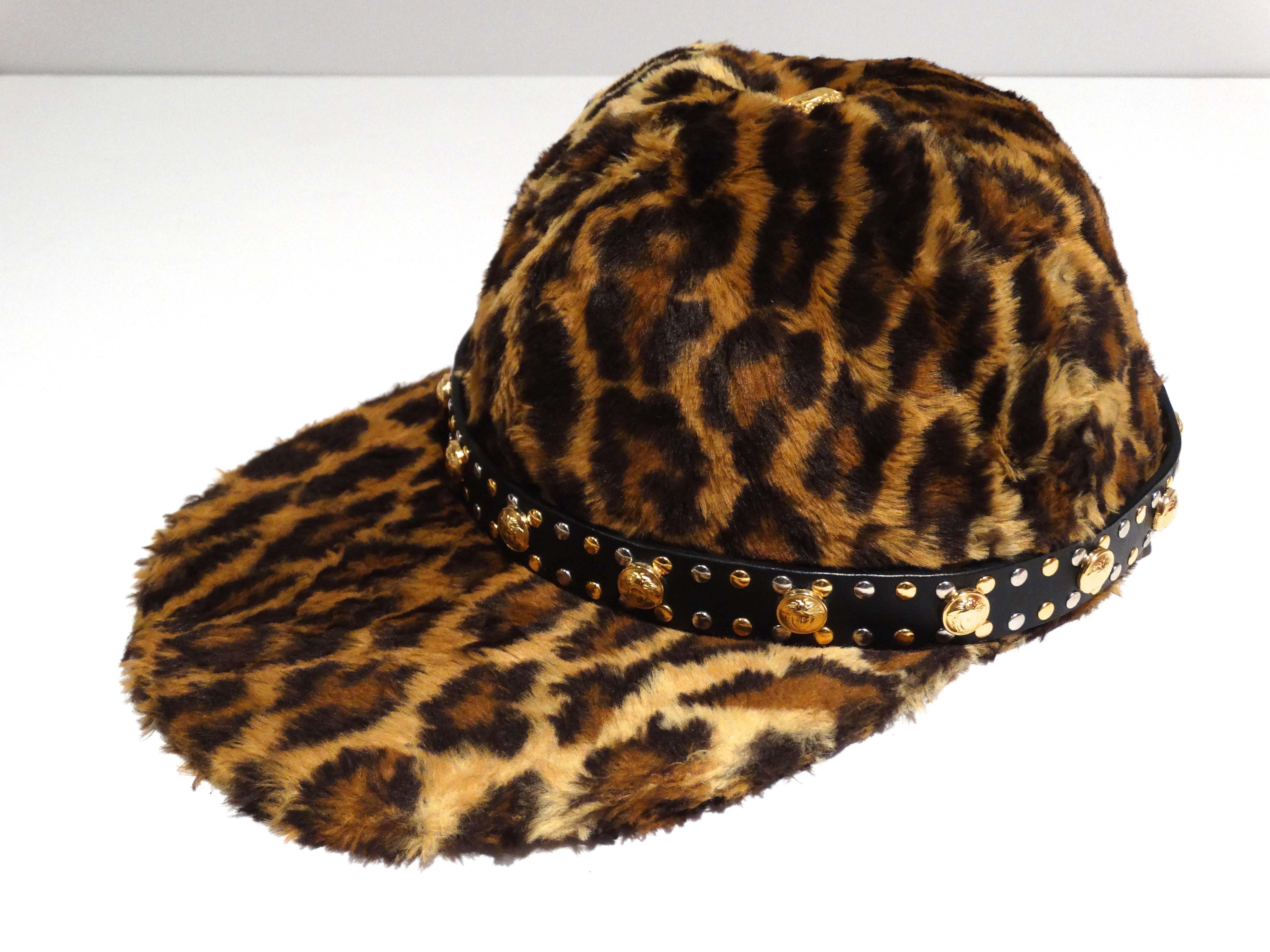 Brown Gianni Versace Faux Leopard Medusa Hat, 1990s   For Sale