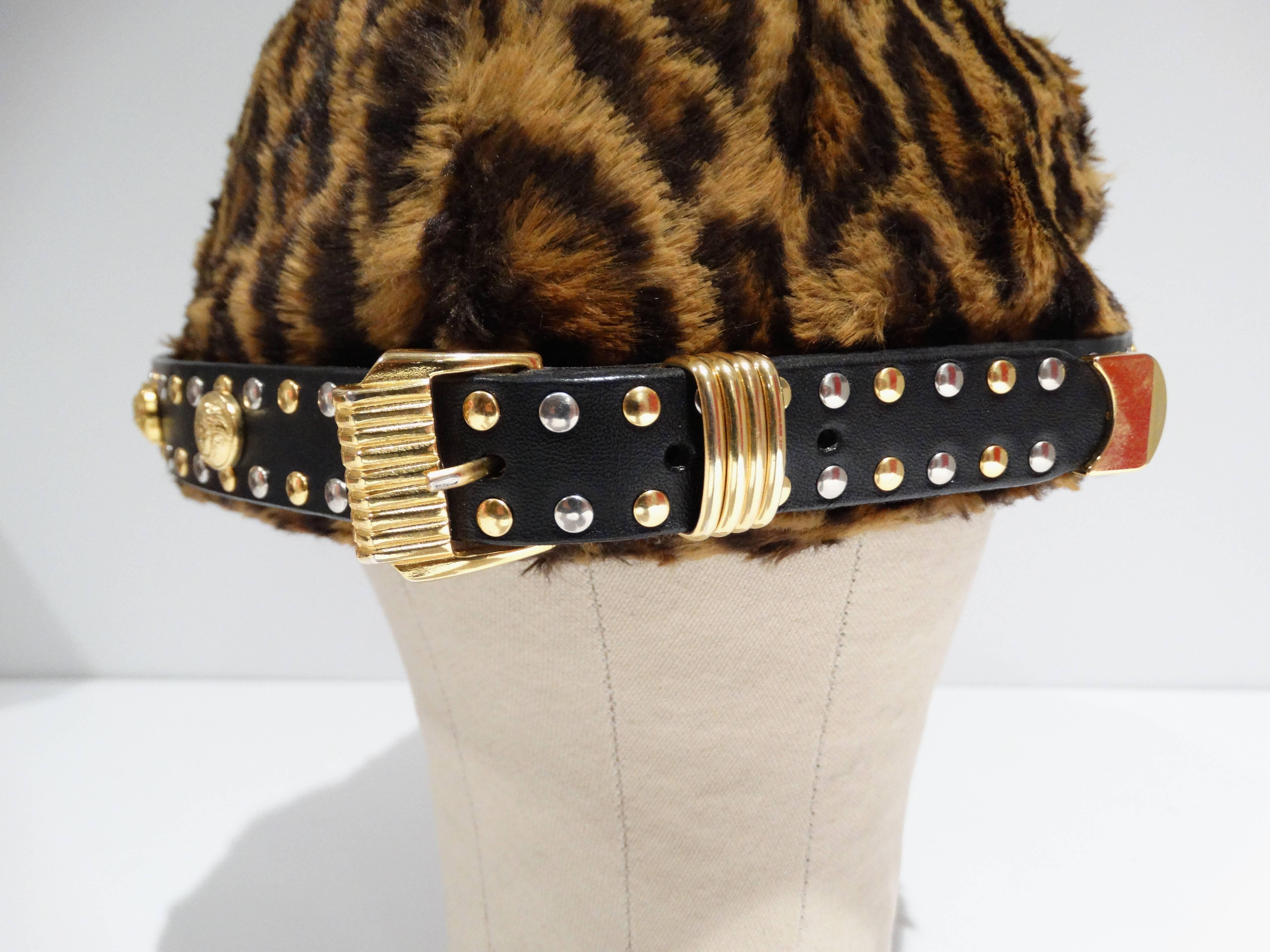 Gianni Versace Faux Leopard Medusa Hat, 1990s   In Good Condition For Sale In Scottsdale, AZ
