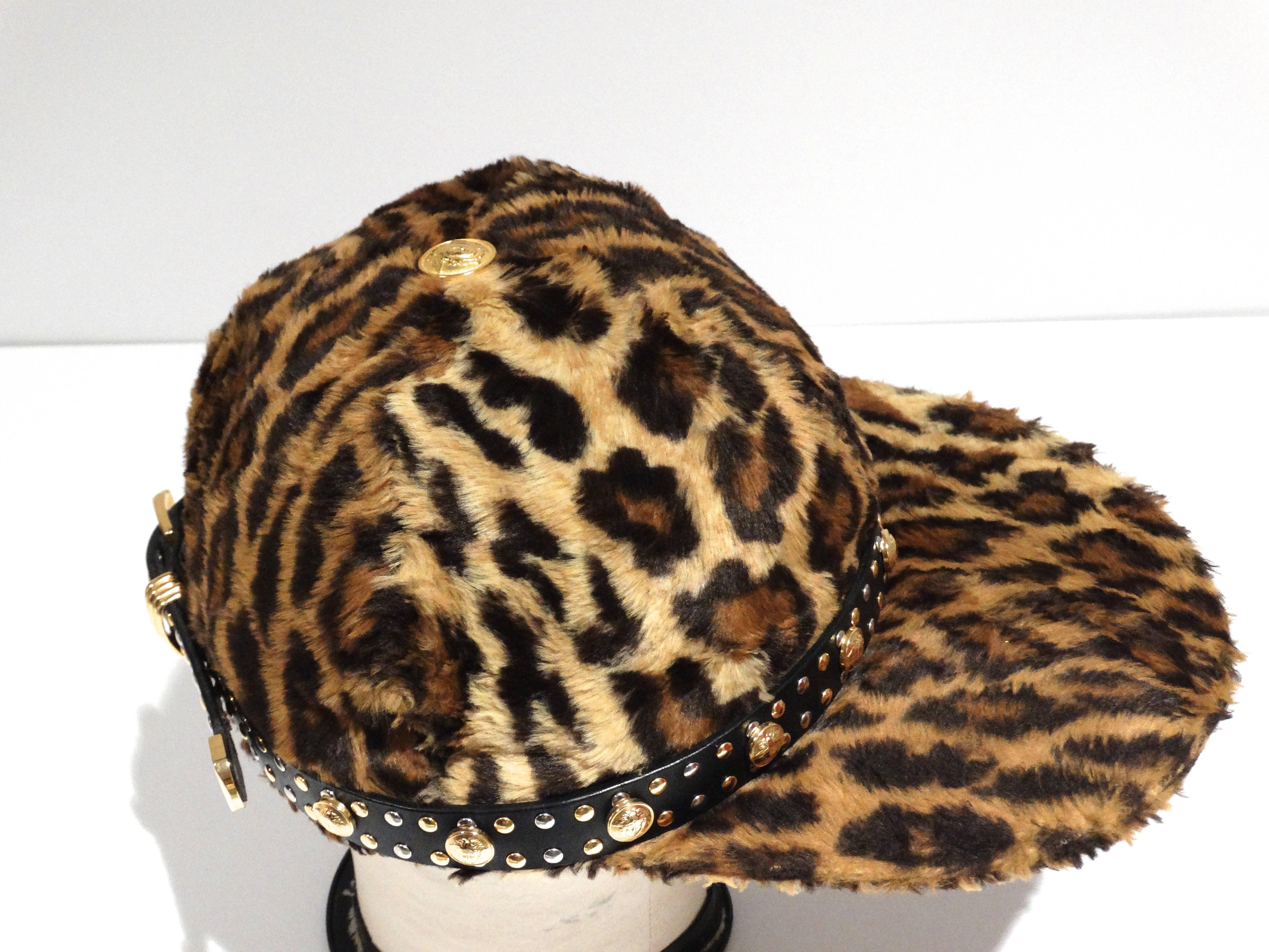 Women's or Men's Gianni Versace Faux Leopard Medusa Hat, 1990s   For Sale