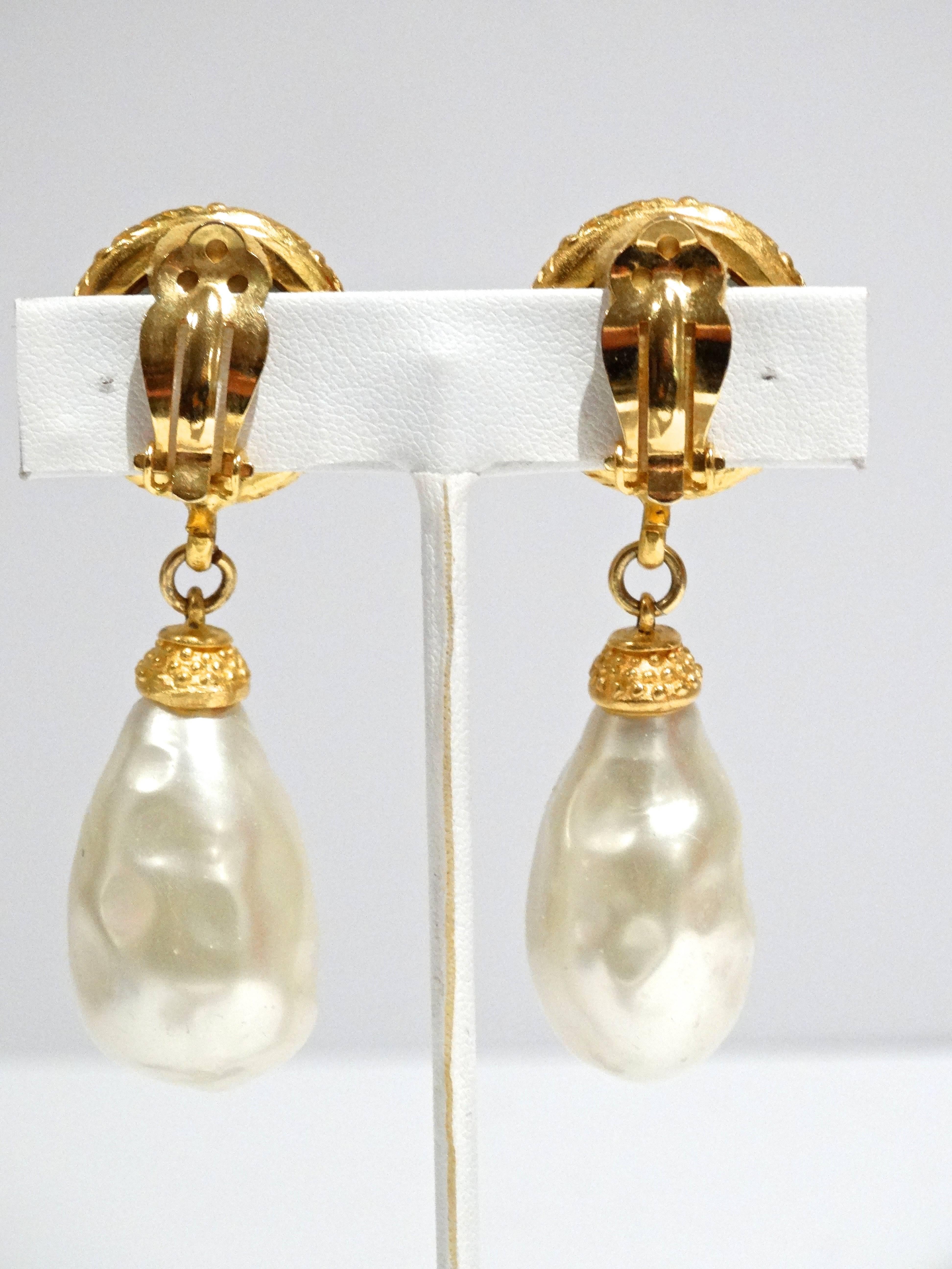 1990s Deanna Hamro Crystal Diamente Swarovski w Faux Drop Pearl Earrings 1