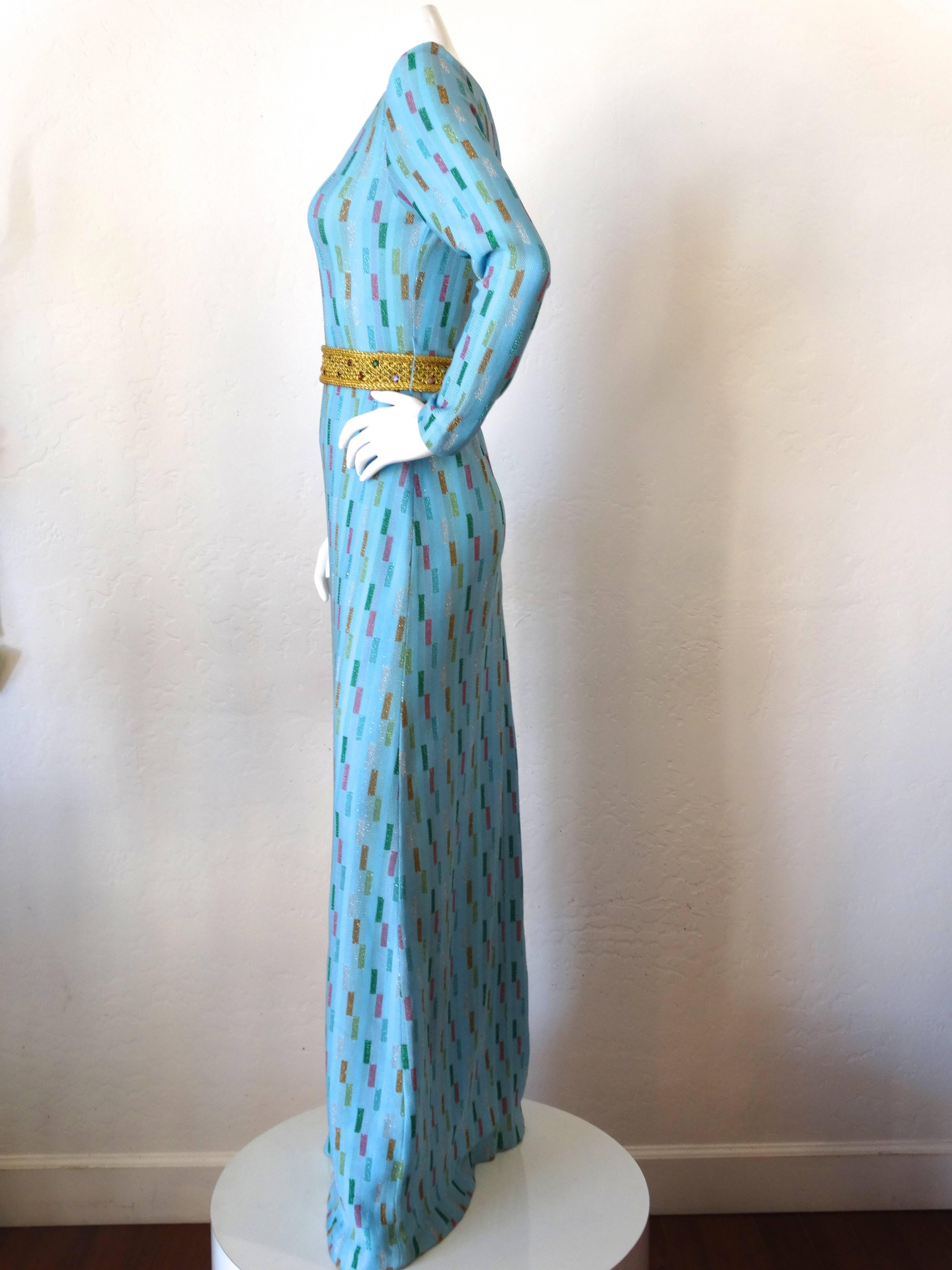 Super Model Length 1970s Missoni Multicolor Rectangle Pattern Knit Lame Gown In Excellent Condition In Scottsdale, AZ