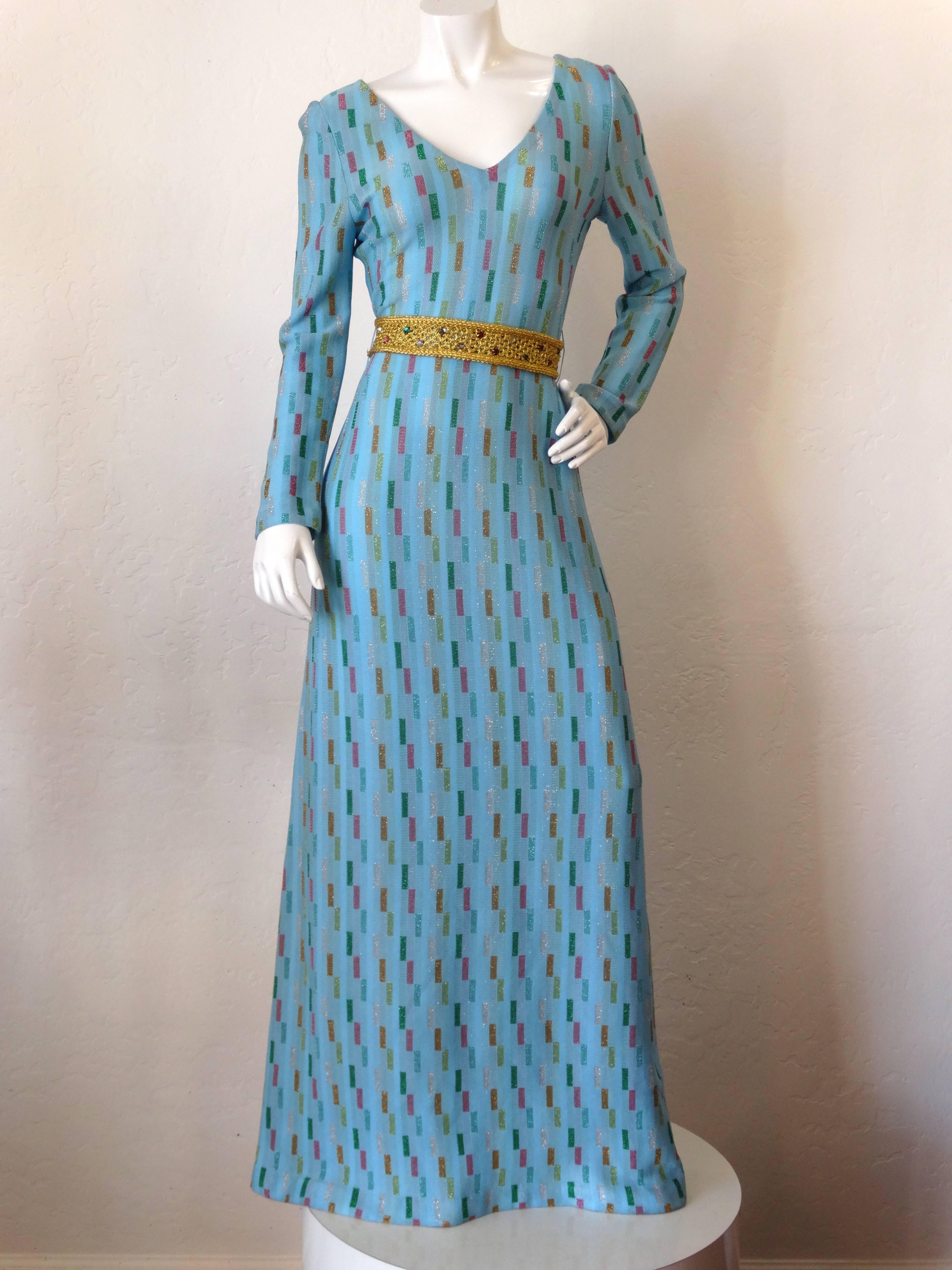 Women's Super Model Length 1970s Missoni Multicolor Rectangle Pattern Knit Lame Gown 