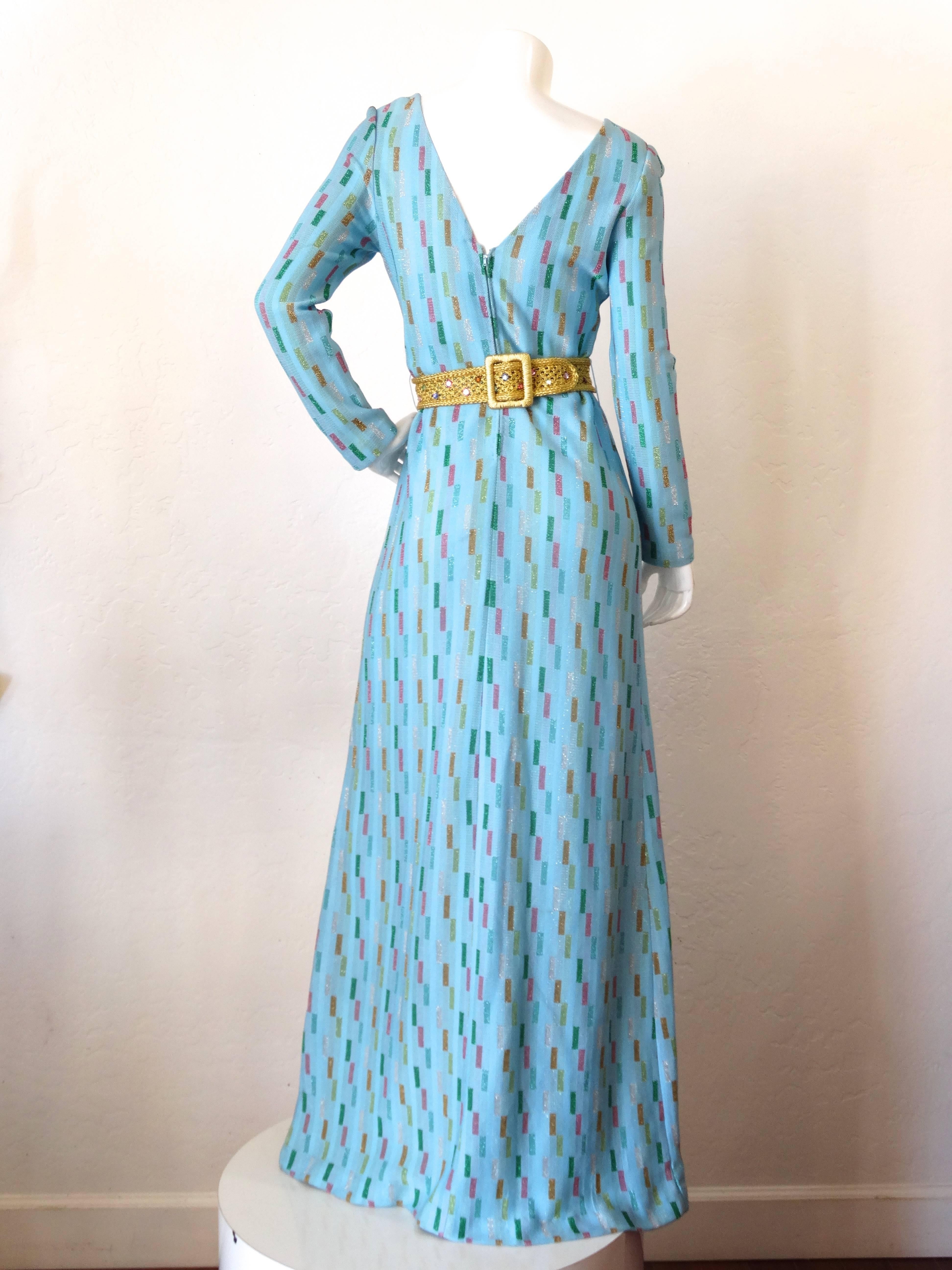 Super Model Length 1970s Missoni Multicolor Rectangle Pattern Knit Lame Gown  2