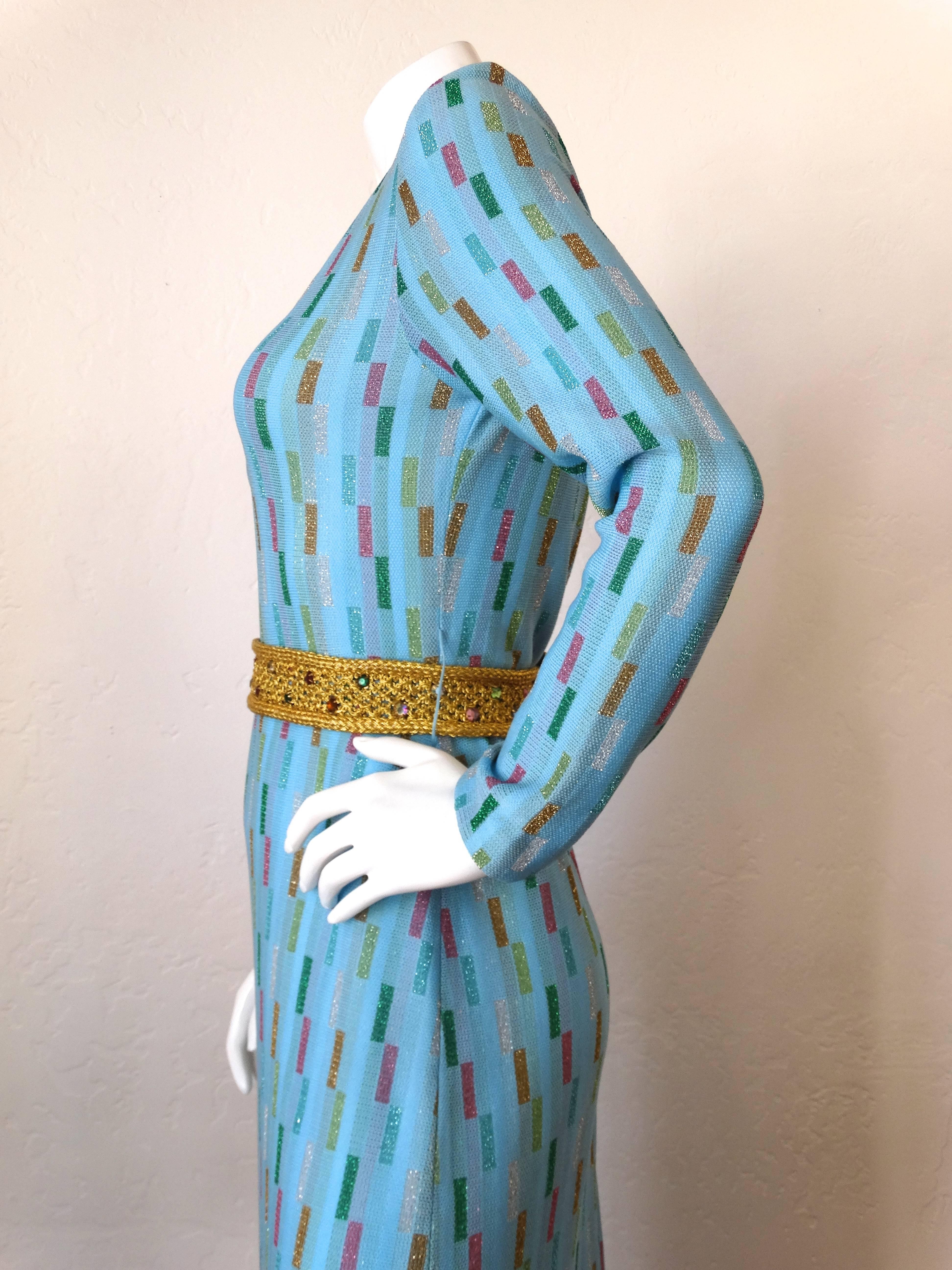 Super Model Length 1970s Missoni Multicolor Rectangle Pattern Knit Lame Gown  1