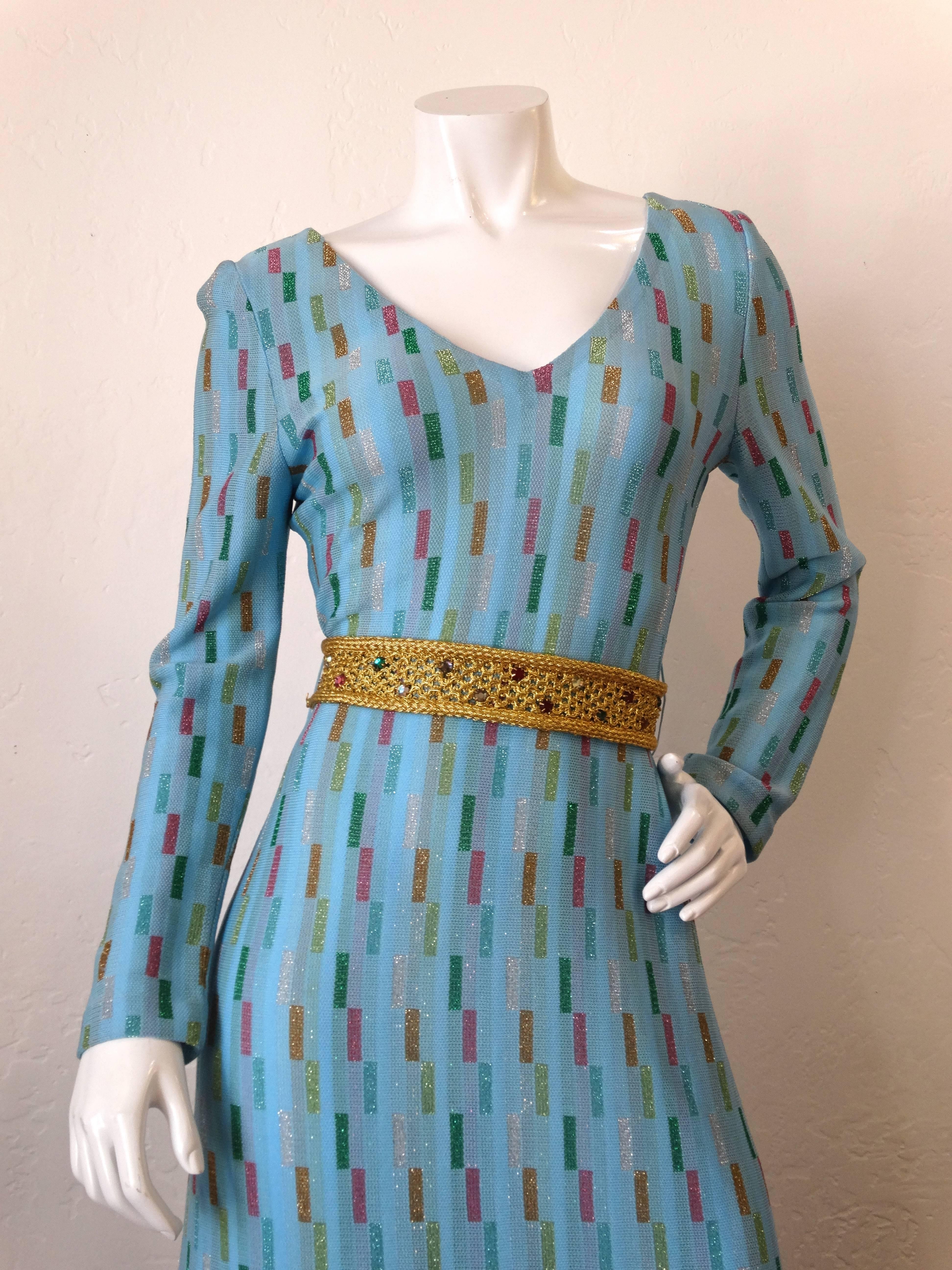 Super Model Length 1970s Missoni Multicolor Rectangle Pattern Knit Lame Gown  3