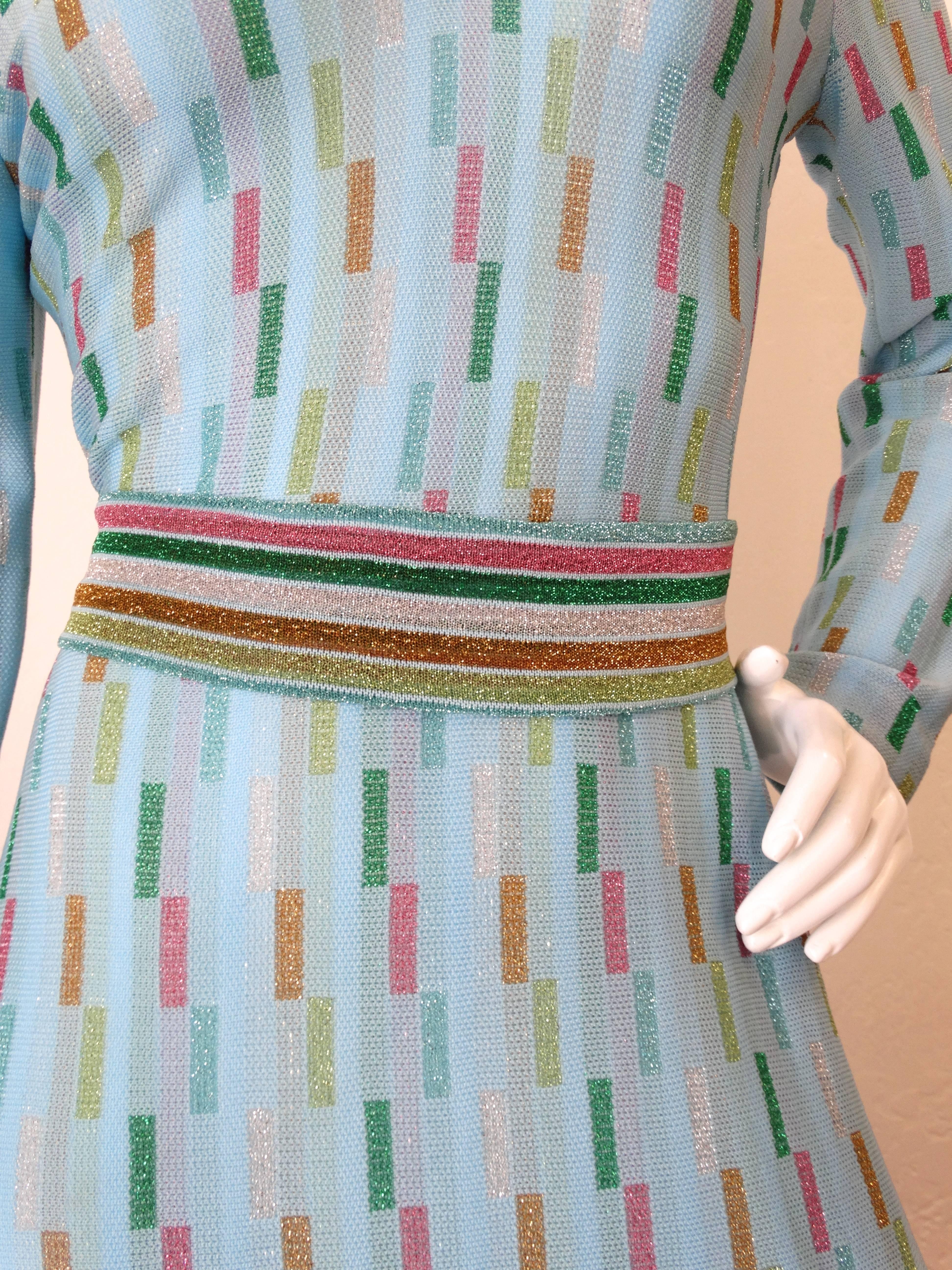Super Model Length 1970s Missoni Multicolor Rectangle Pattern Knit Lame Gown  5