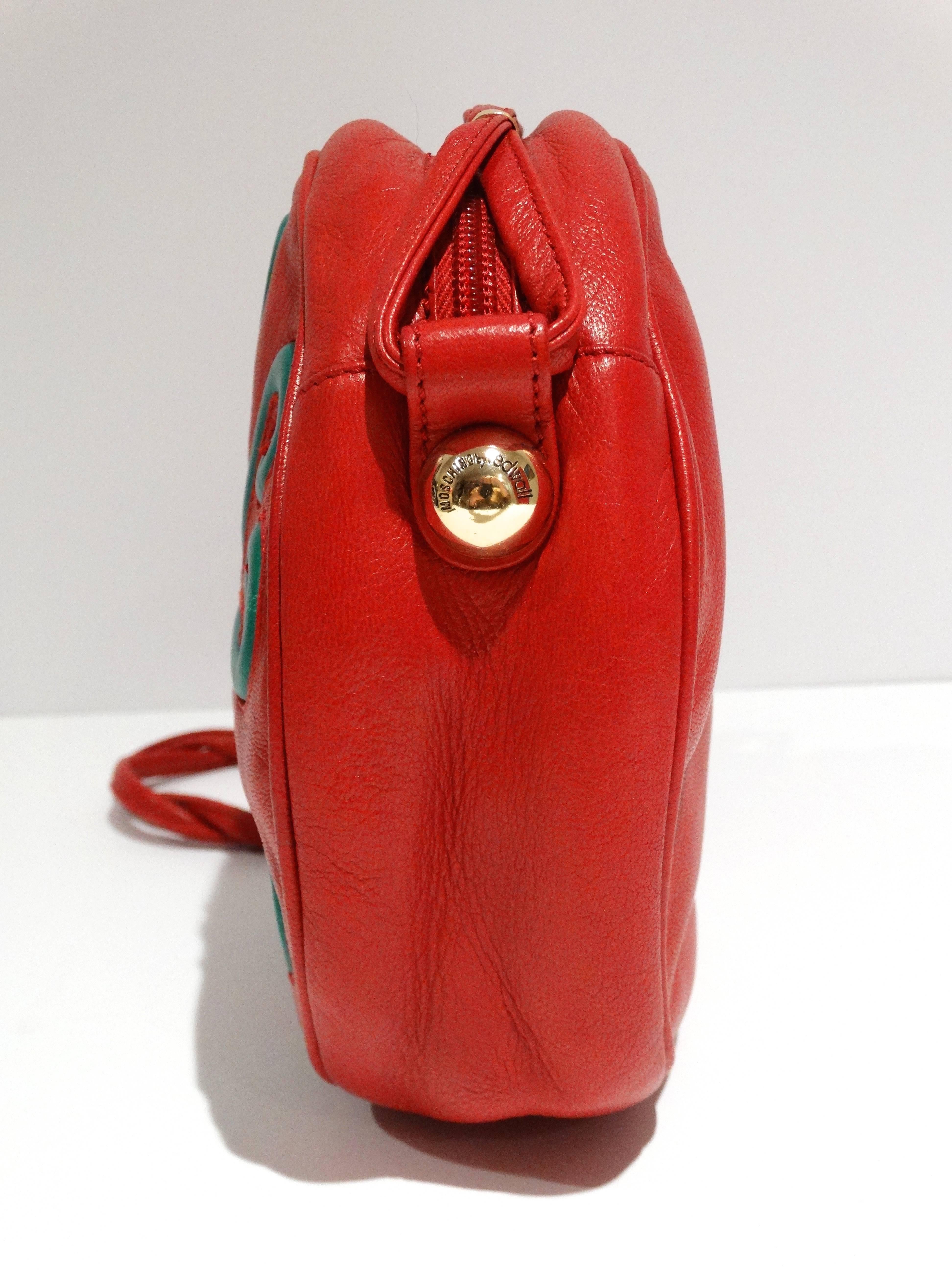 Women's 1990s Lipstick Red Moschino by Redwall Leather Shoulder Bag 