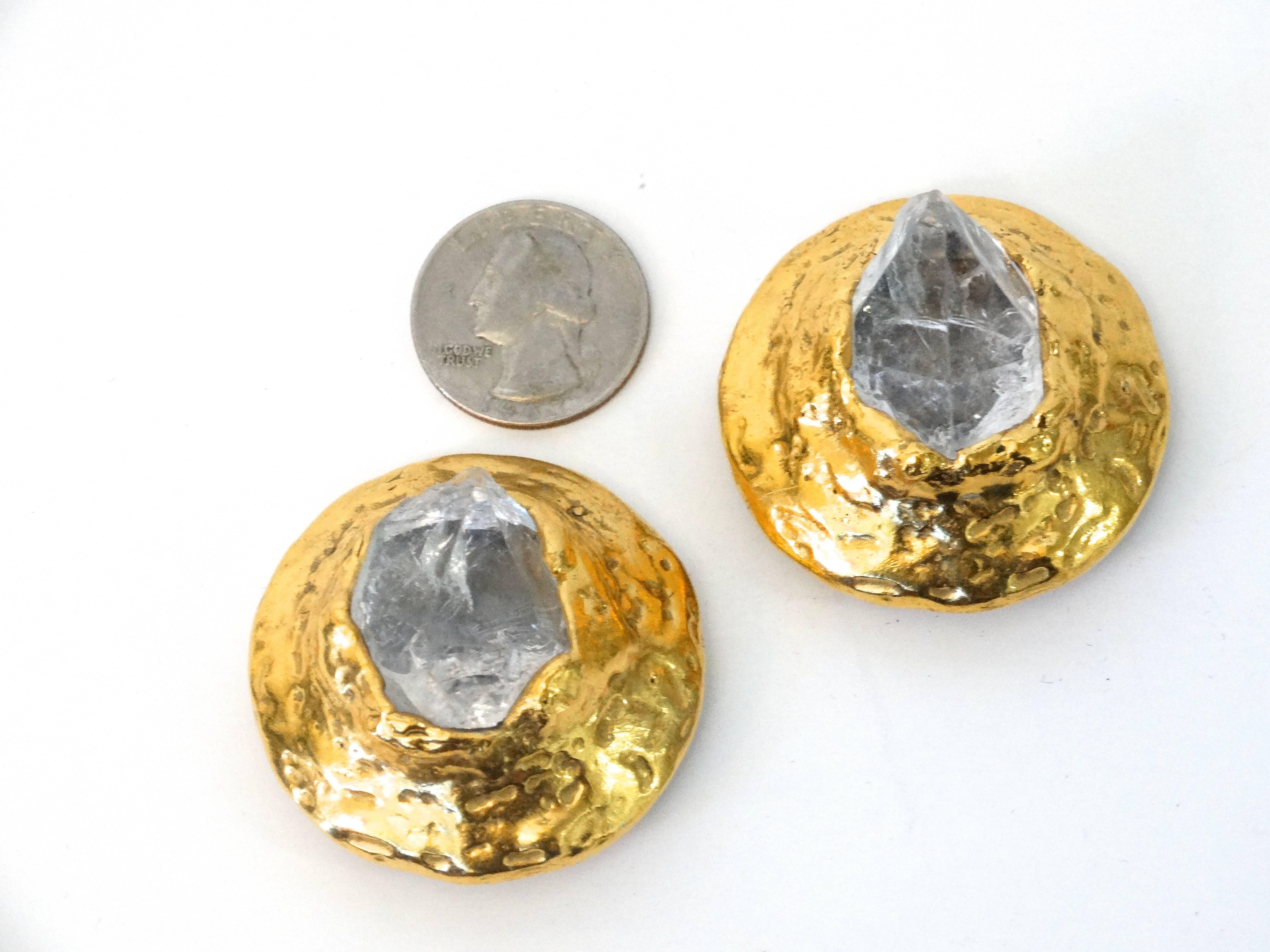 Women's Yves Saint Laurent Raw Quartz Clip Earrings, 1970S 