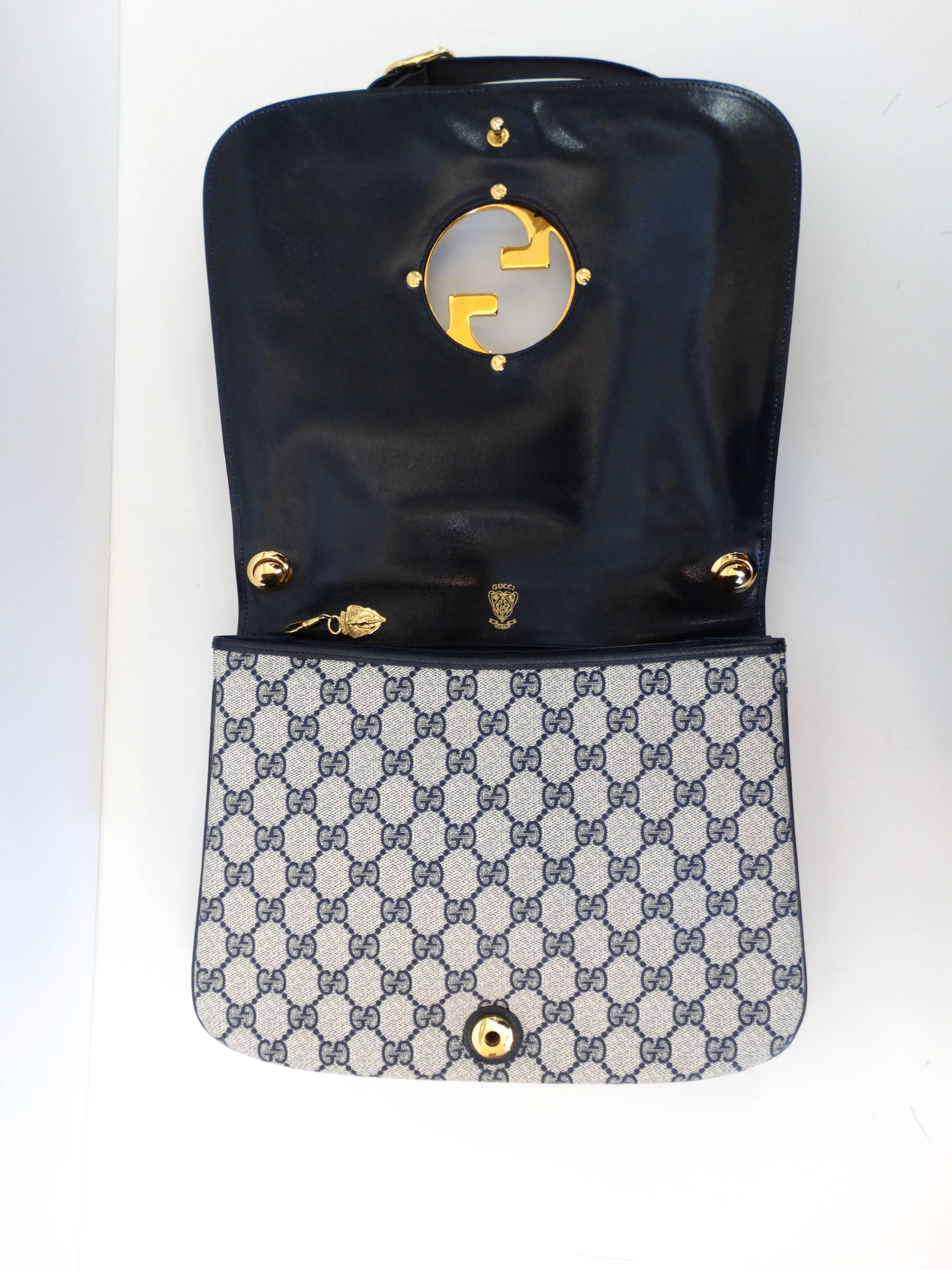 Gray 1970S Gucci Blue Monogram Blondie Shoulder Bag 