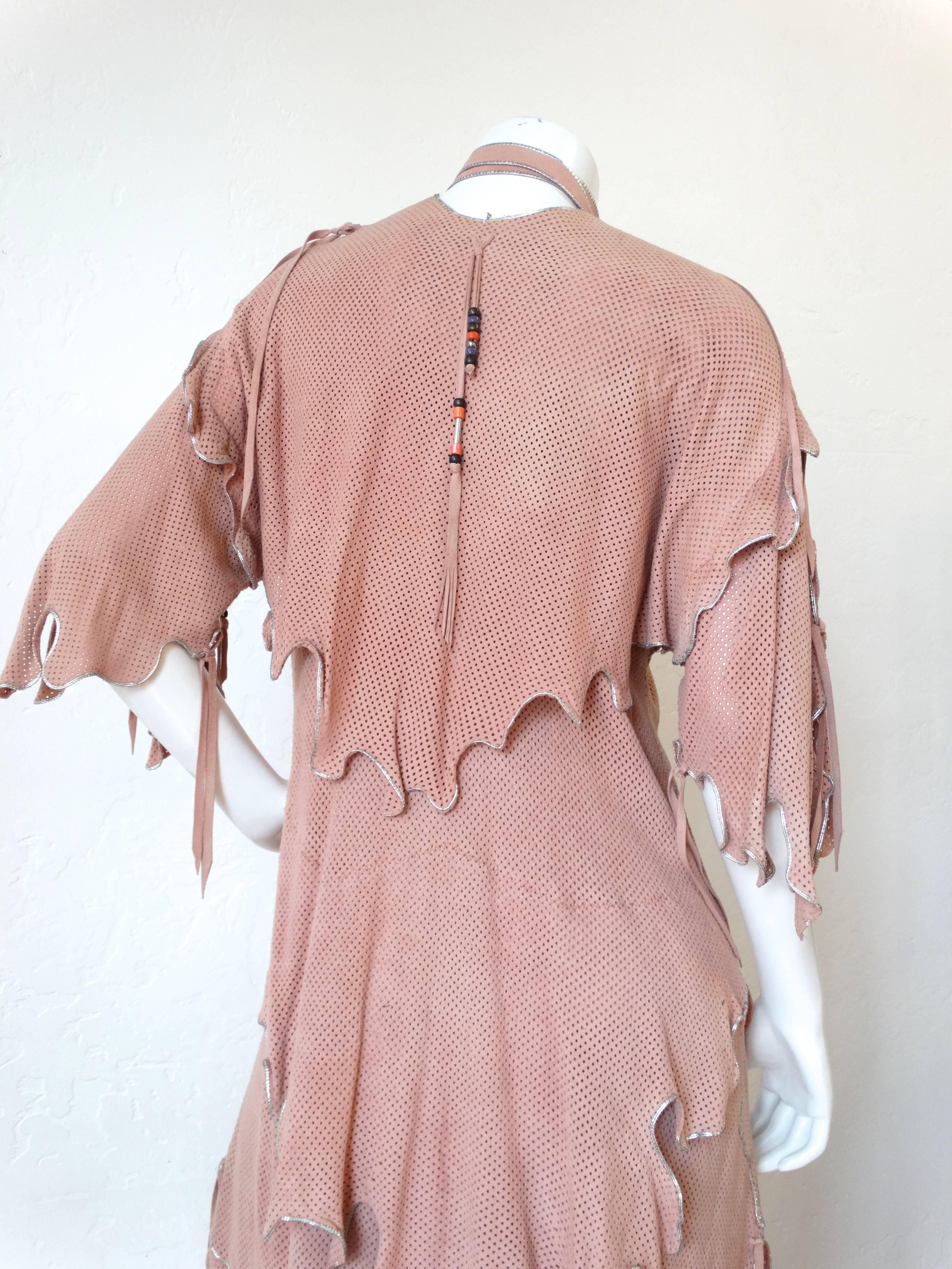 1970's North Beach Leather Perforated Fringe Dress 4