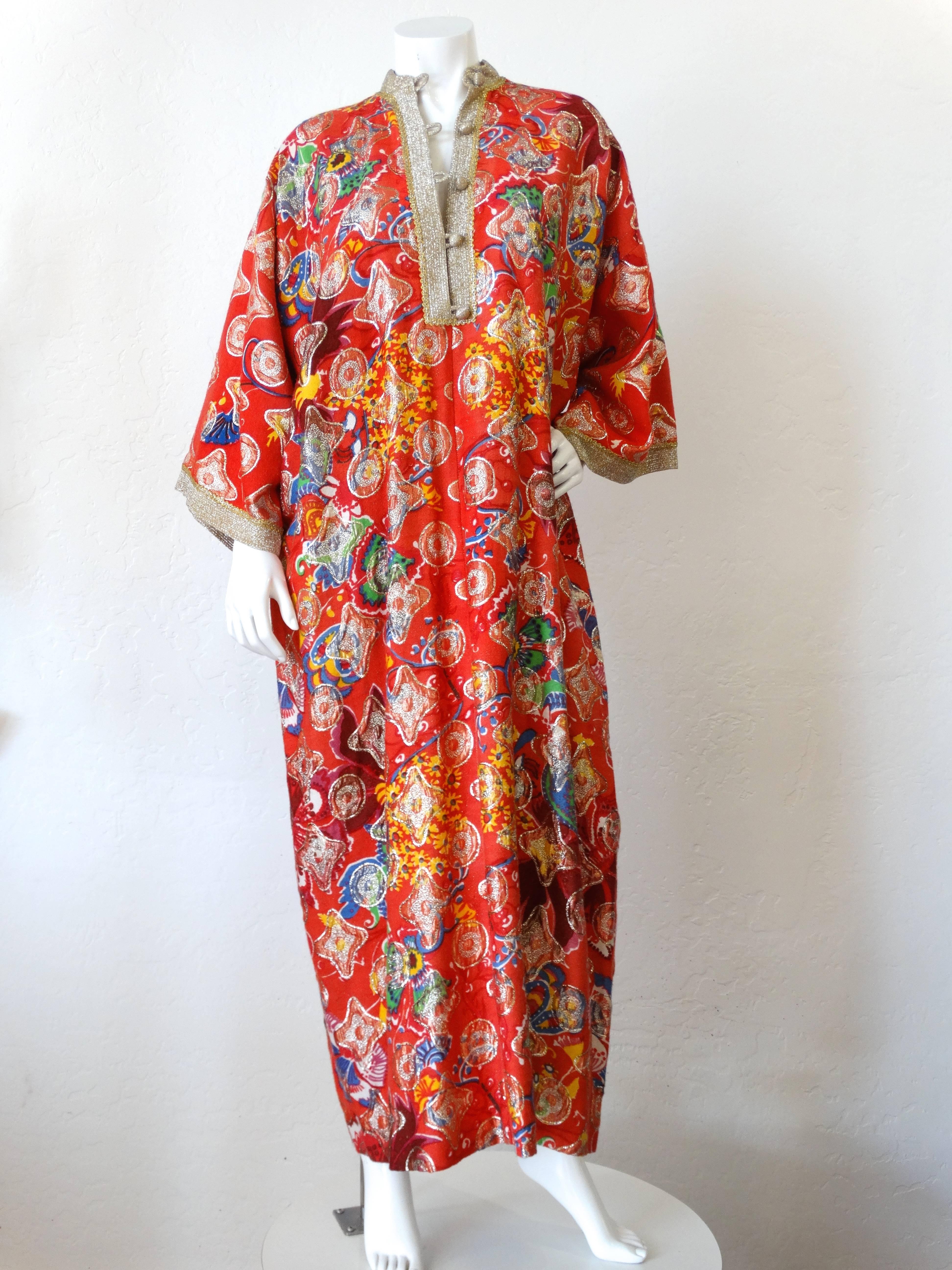 Rare 1970s Jay Morley for Fern Violette Metallic Caftan Dress 1