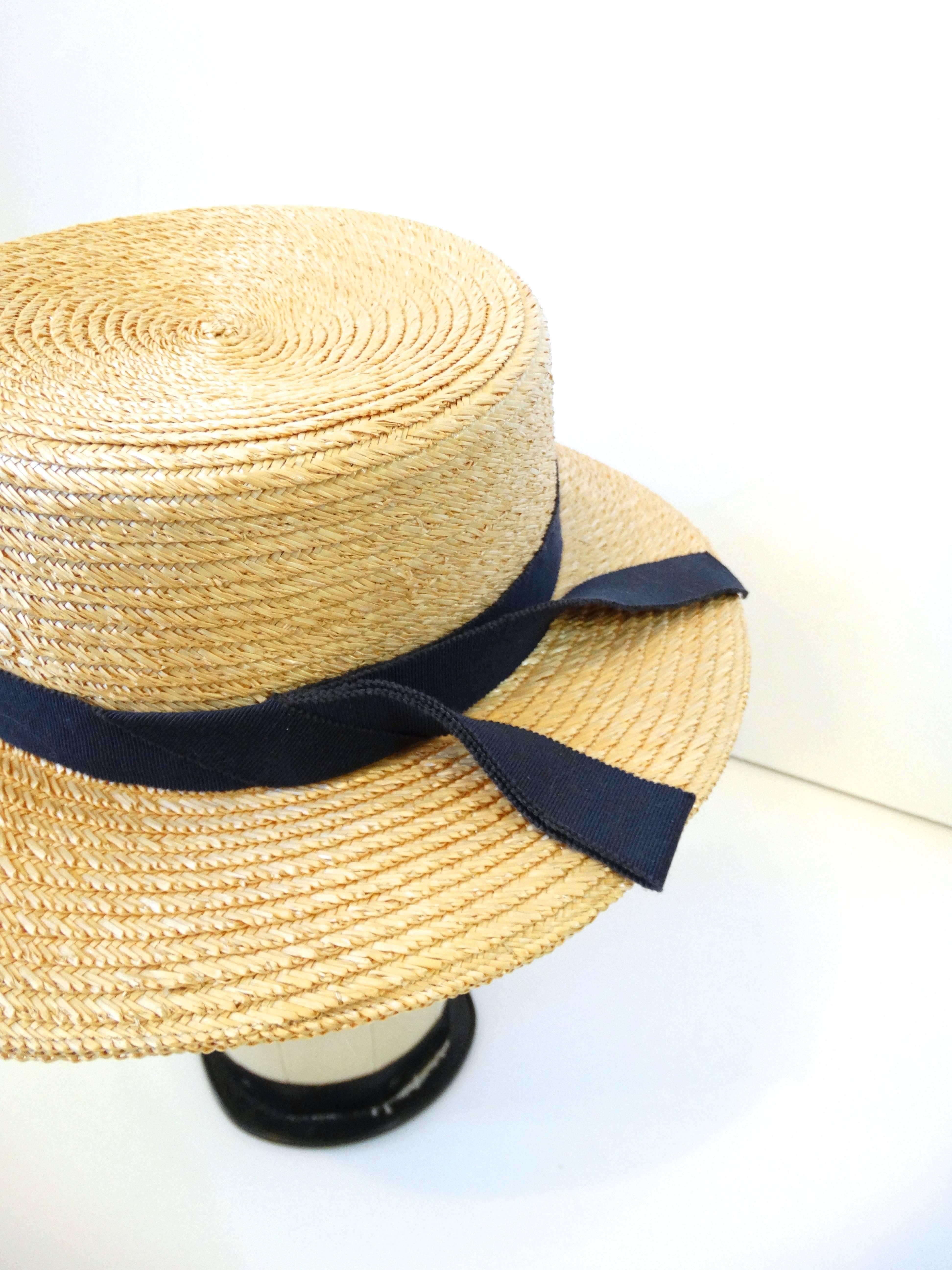 Rare 1980s Yves Saint Laurent Rive Gauche Straw Boater Hat  In New Condition In Scottsdale, AZ