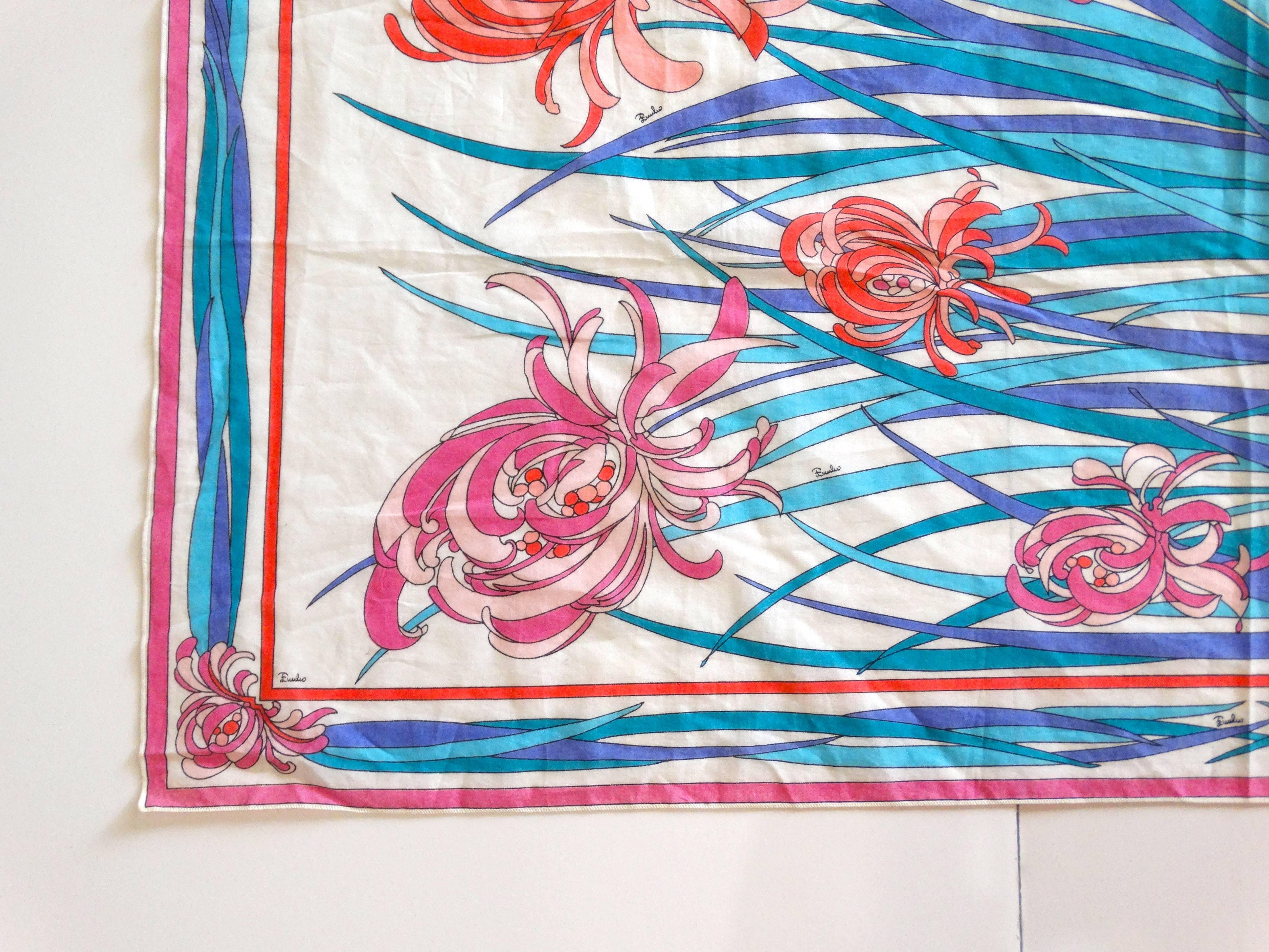 1970s Emilio Pucci Iconic Iris Print Cotton Scarf  In Excellent Condition In Scottsdale, AZ