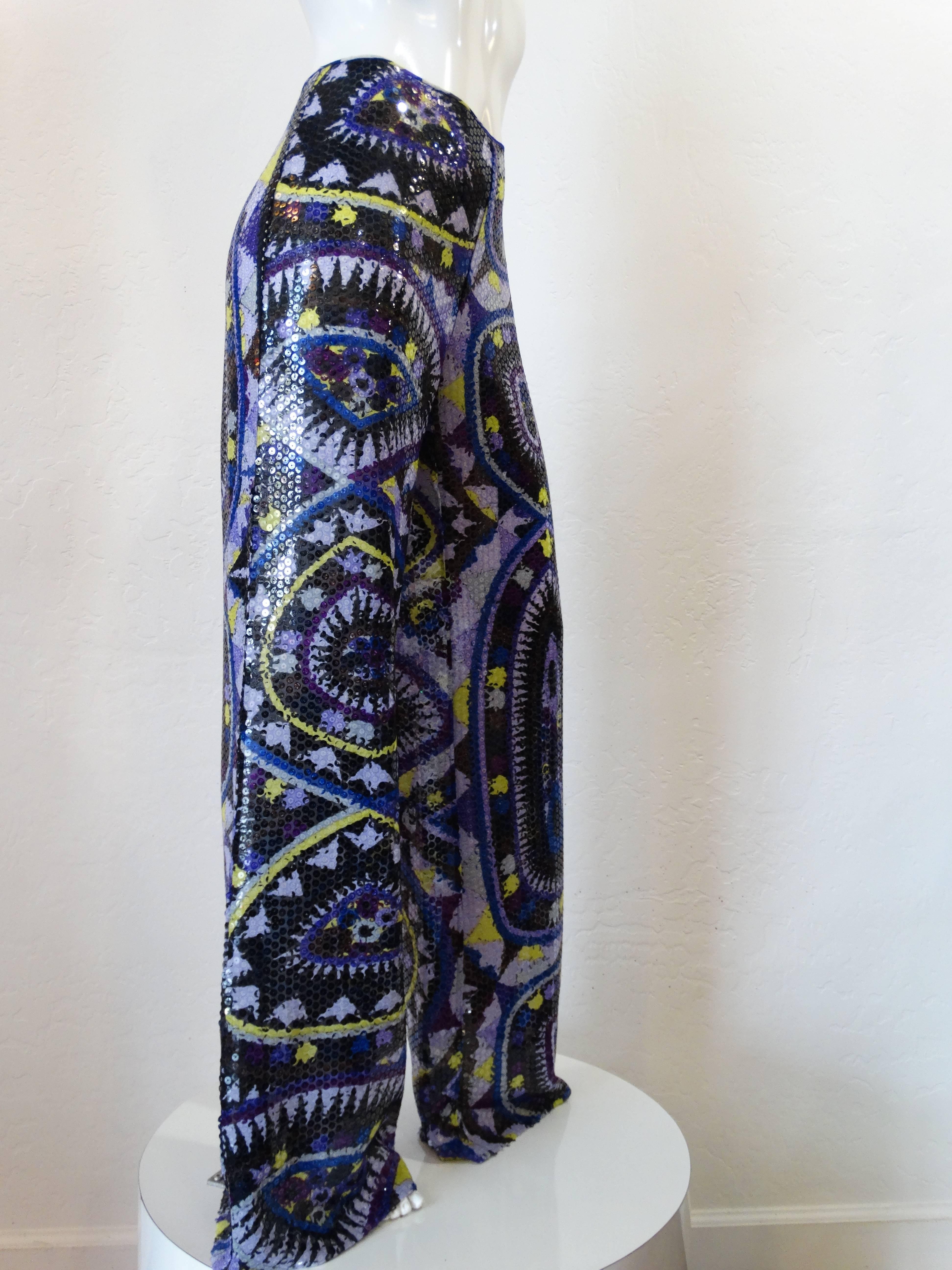 Purple Rare 1990s Emilio Pucci Kaleidoscope Print Sequins Pants