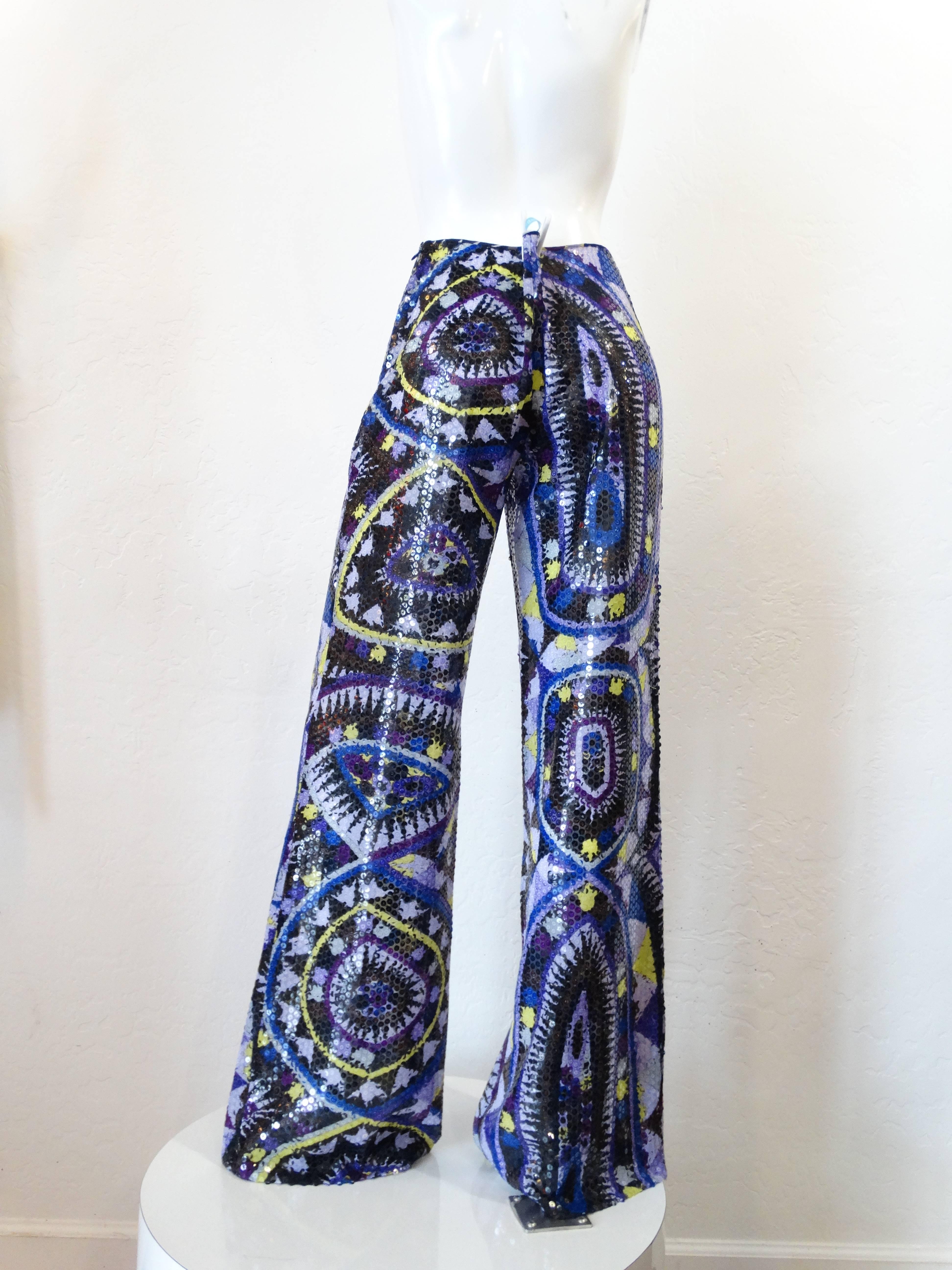 Women's Rare 1990s Emilio Pucci Kaleidoscope Print Sequins Pants