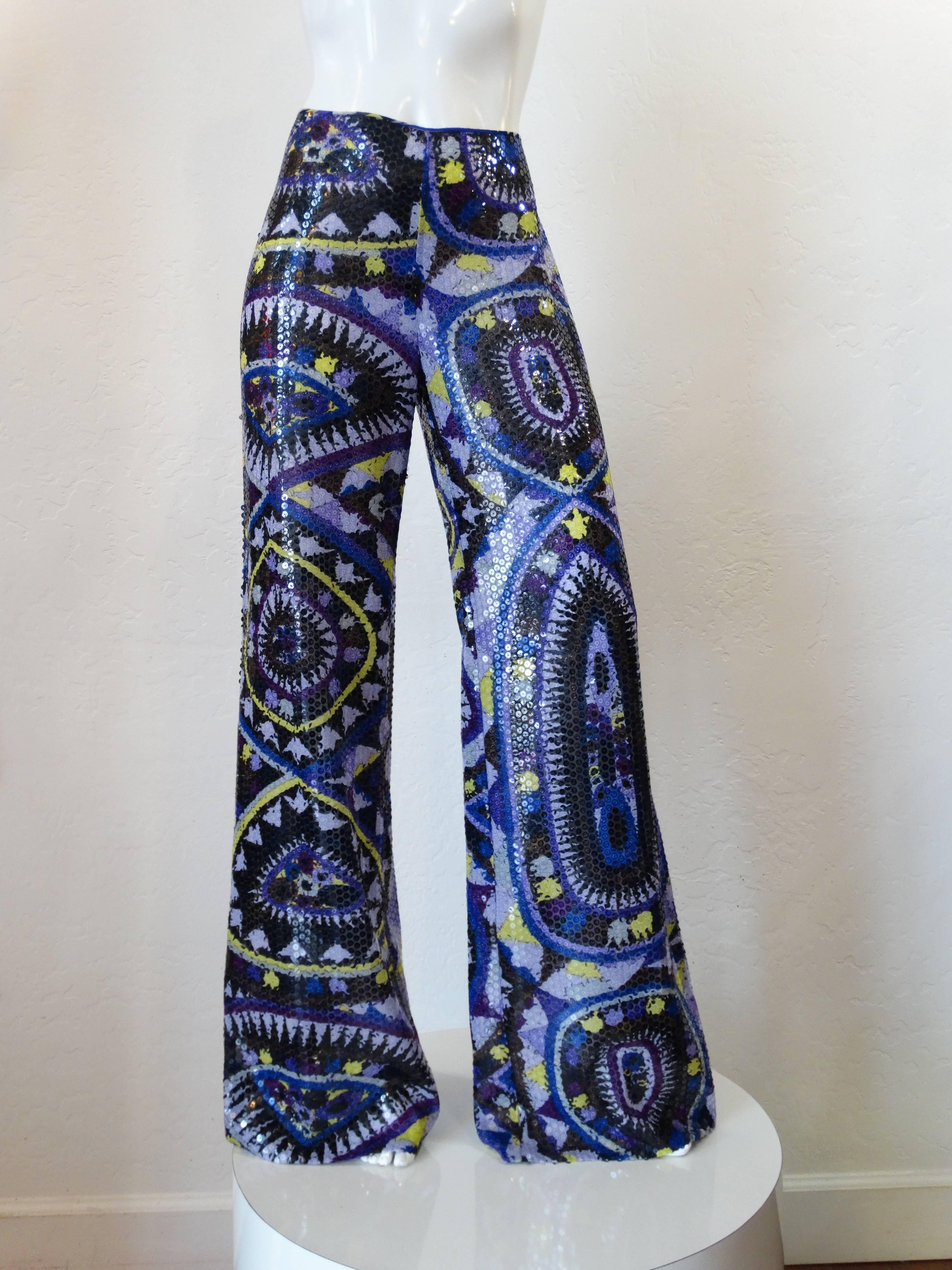 Rare 1990s Emilio Pucci Kaleidoscope Print Sequins Pants 2