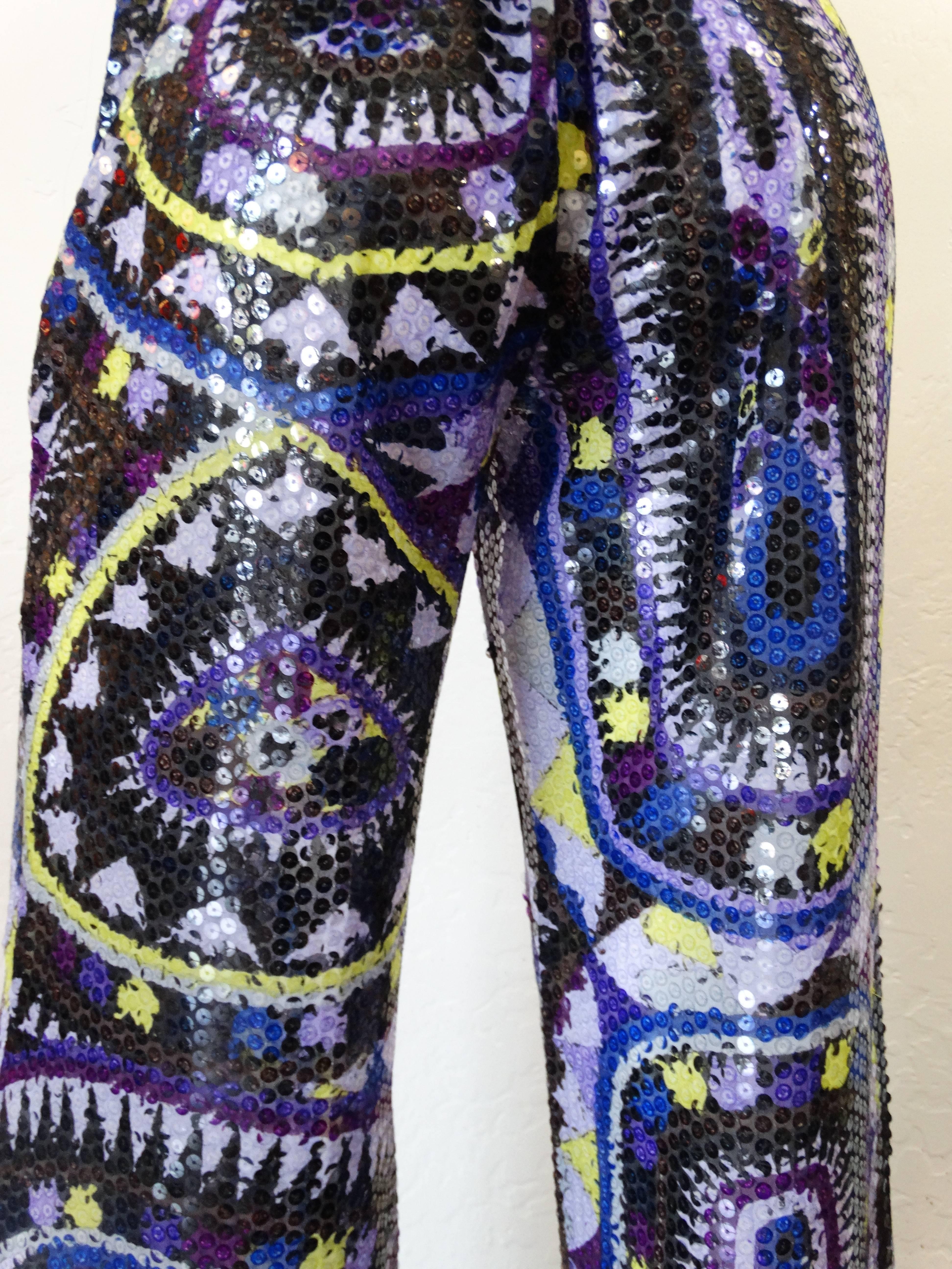 Rare 1990s Emilio Pucci Kaleidoscope Print Sequins Pants 3