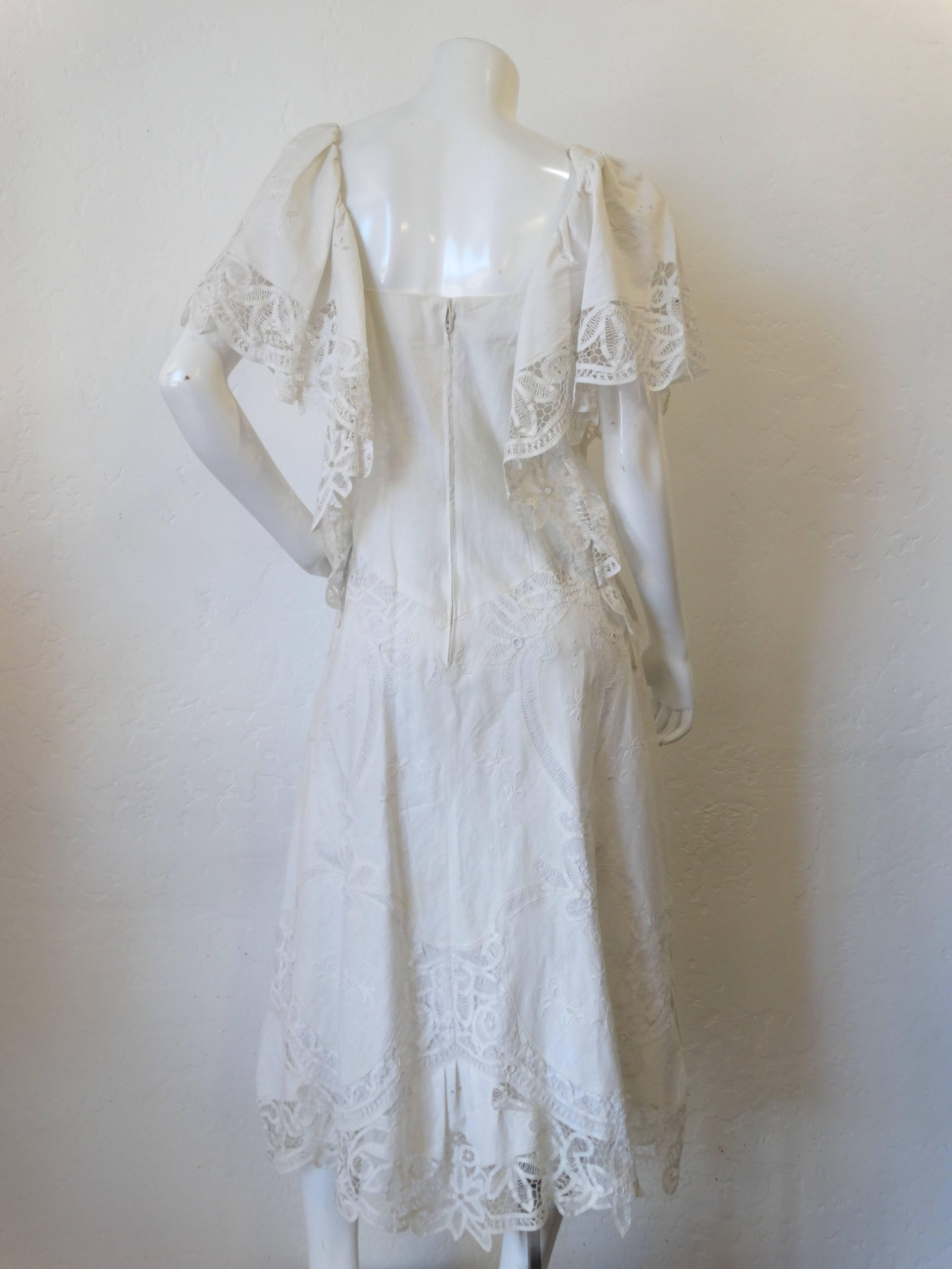 Cream Lace Applique Handkerchief Dress, 1970s  1