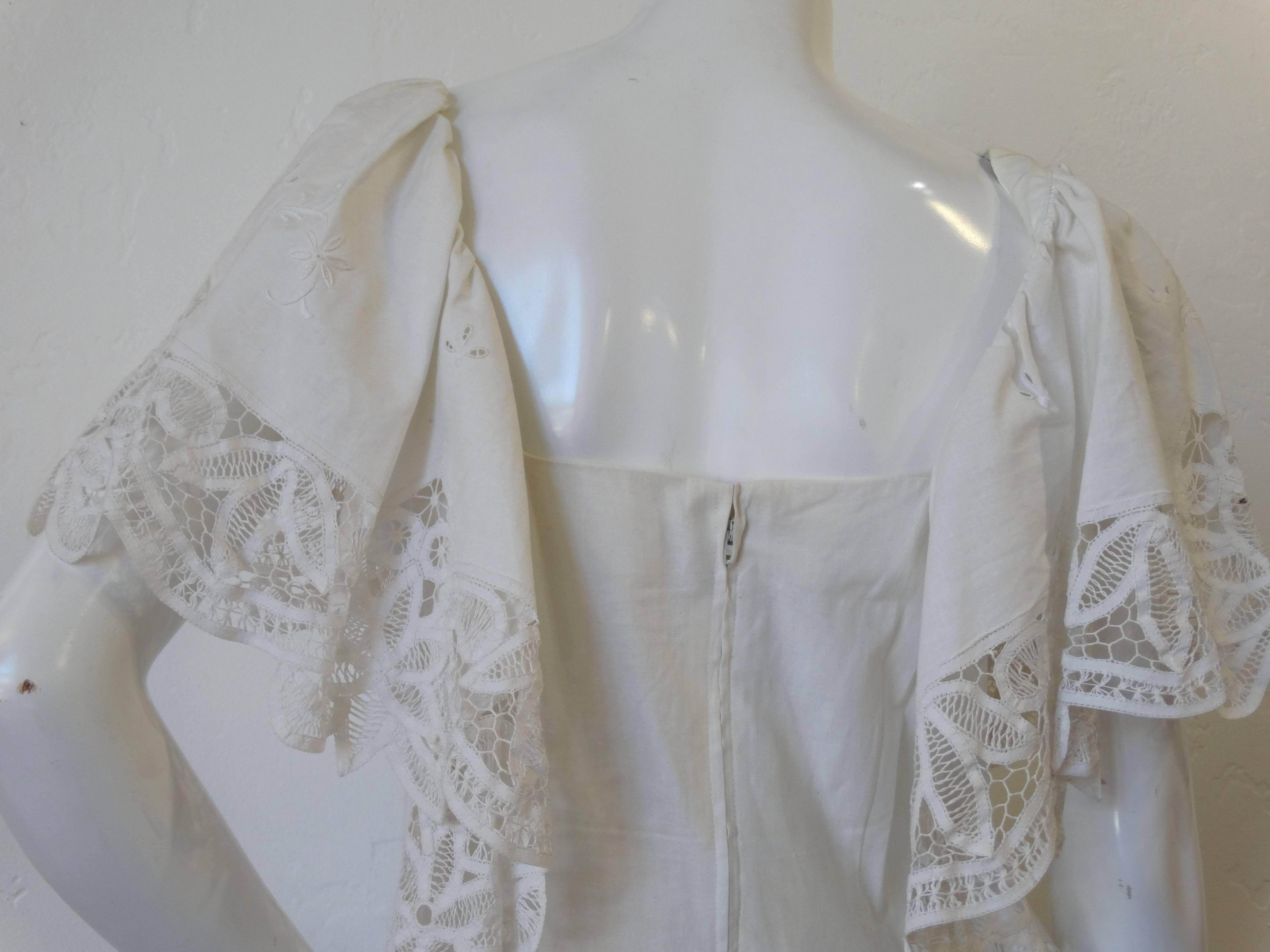 Cream Lace Applique Handkerchief Dress, 1970s  2