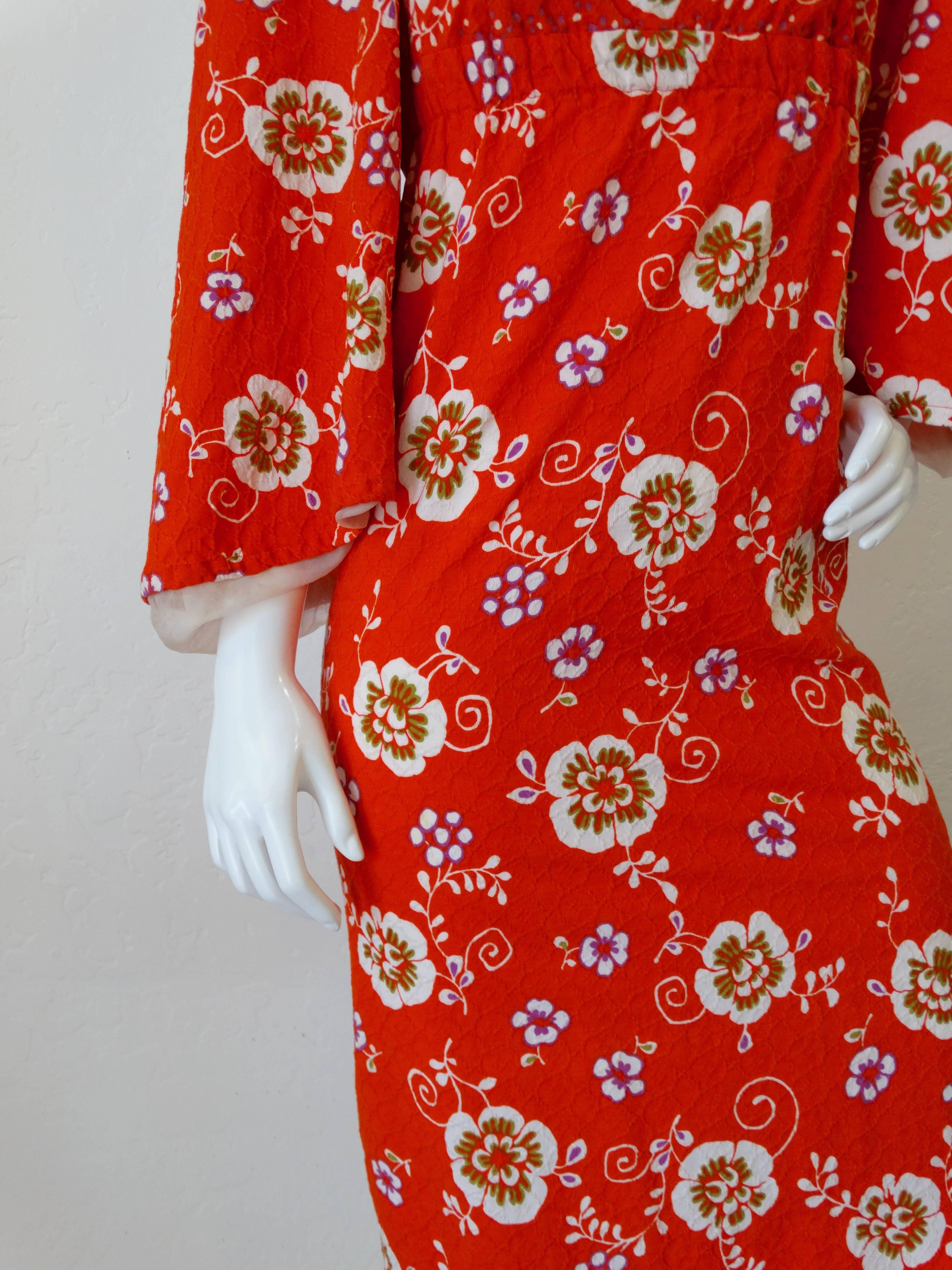 Red 1970s Betty Carol Floral Off Shoulder Maxi Dress