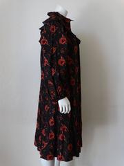 French 1970s Paisley Ruffle Prairie Midi Dress