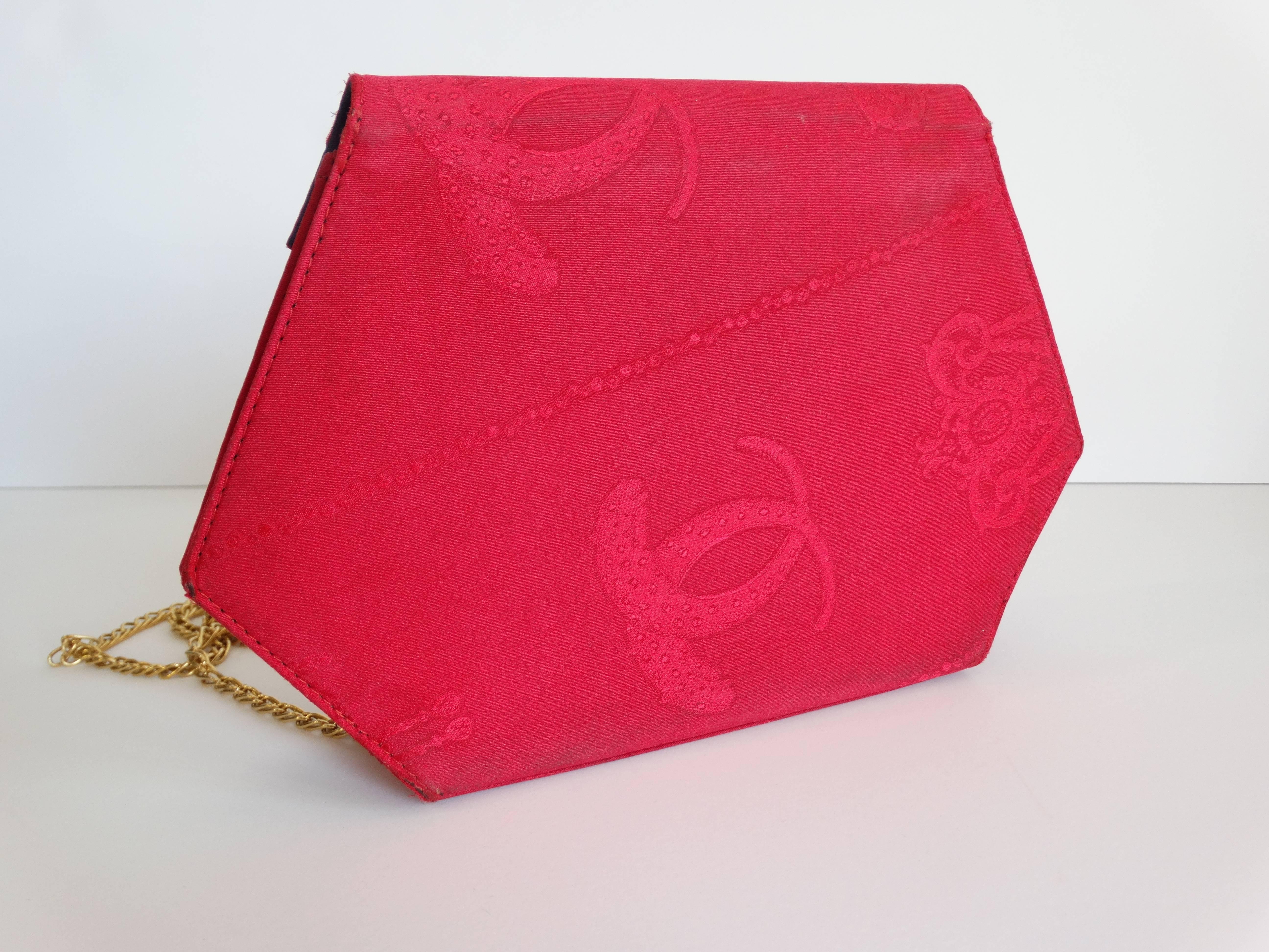 Women's Rare Les Must de Cartier Red Silk GemStone Design Clutch Bag 