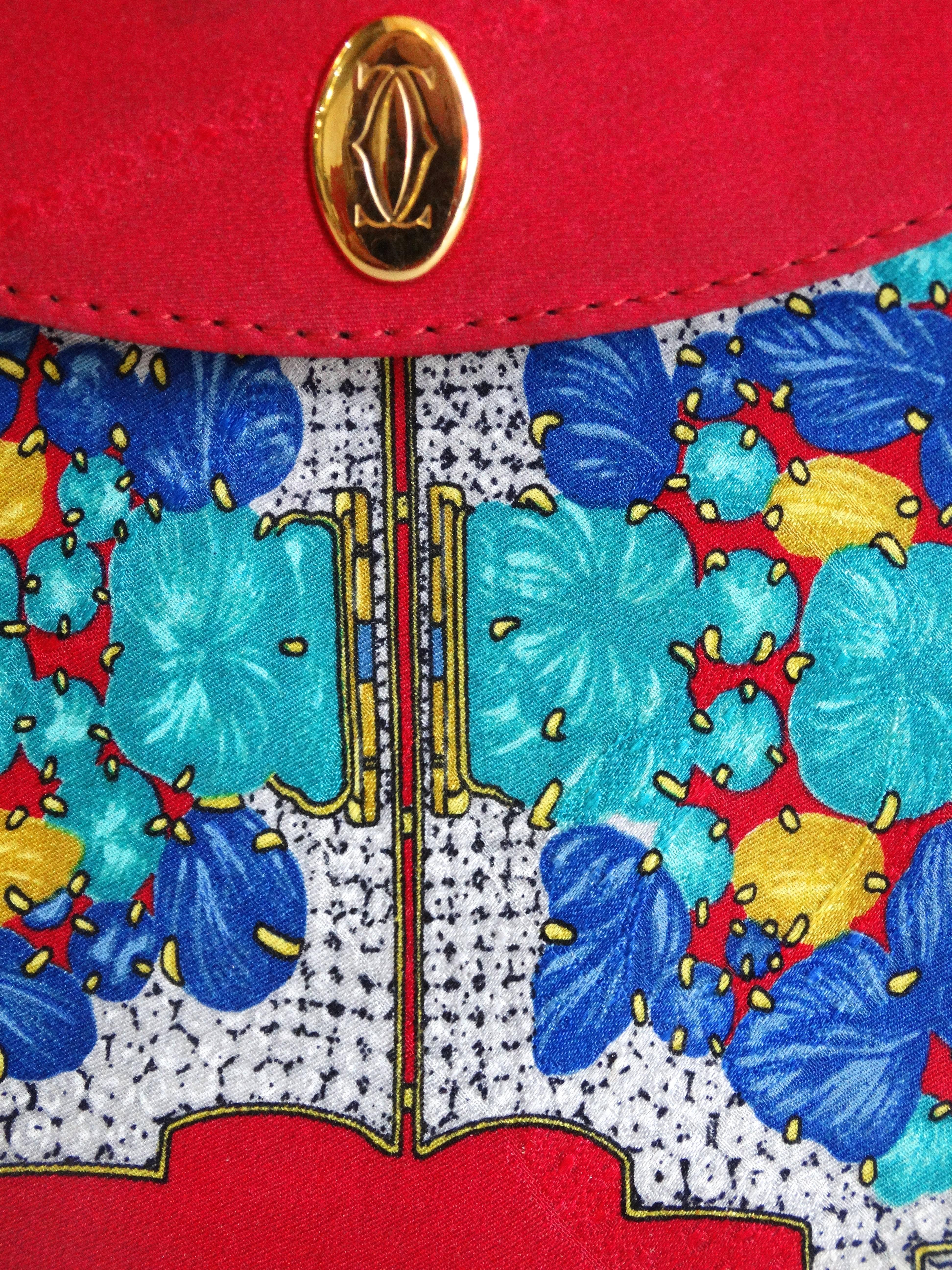 Rare Les Must de Cartier Red Silk GemStone Design Clutch Bag  In Good Condition In Scottsdale, AZ