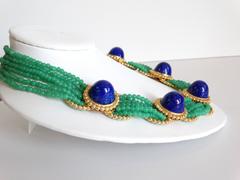 1975 William de Lillo Jade Cameo Glass and Lapis Lazuli Collar Necklace