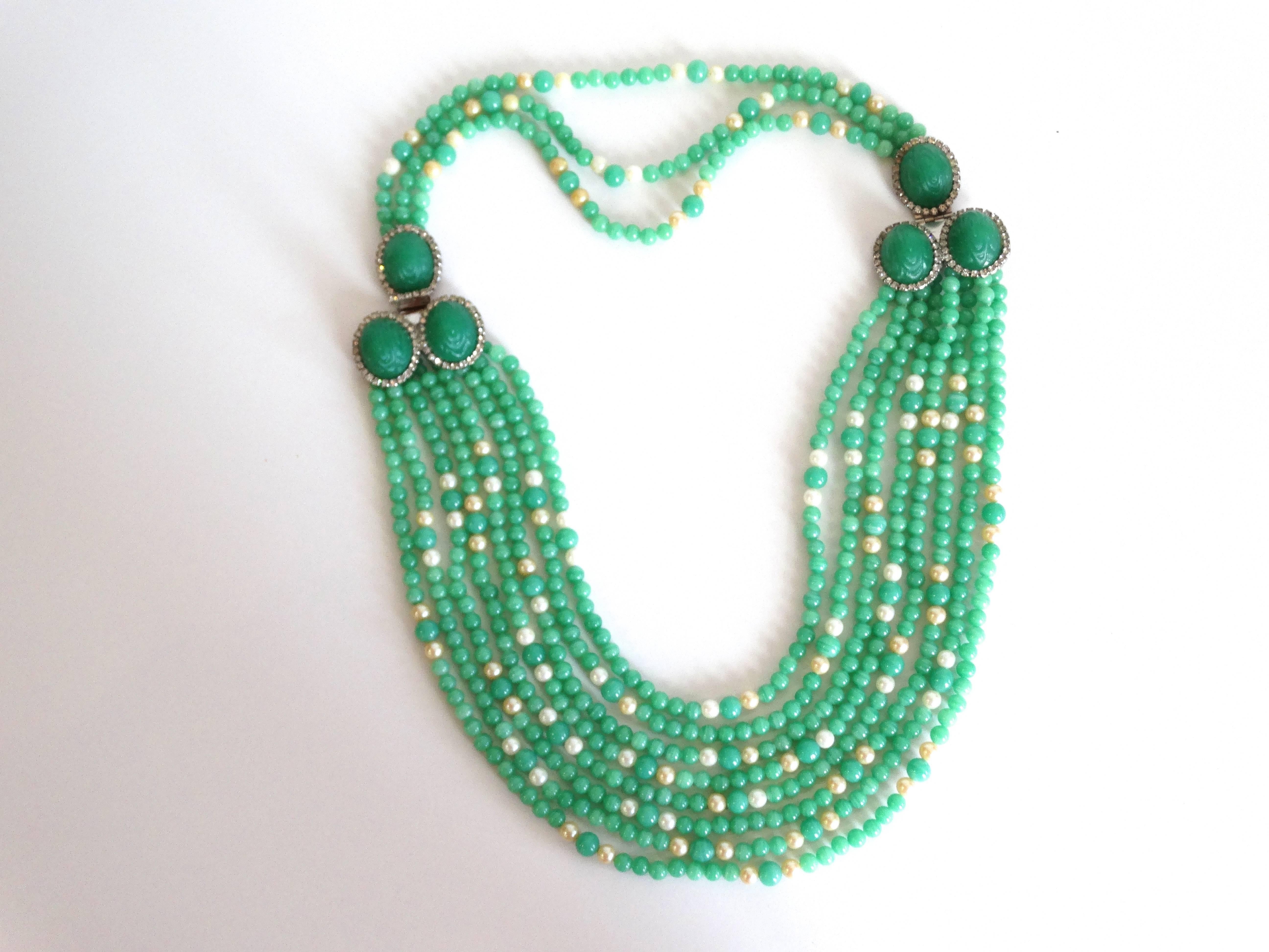 1970s Multi Strand Jade and Faux Pearls created by William de Lillo In Good Condition In Scottsdale, AZ