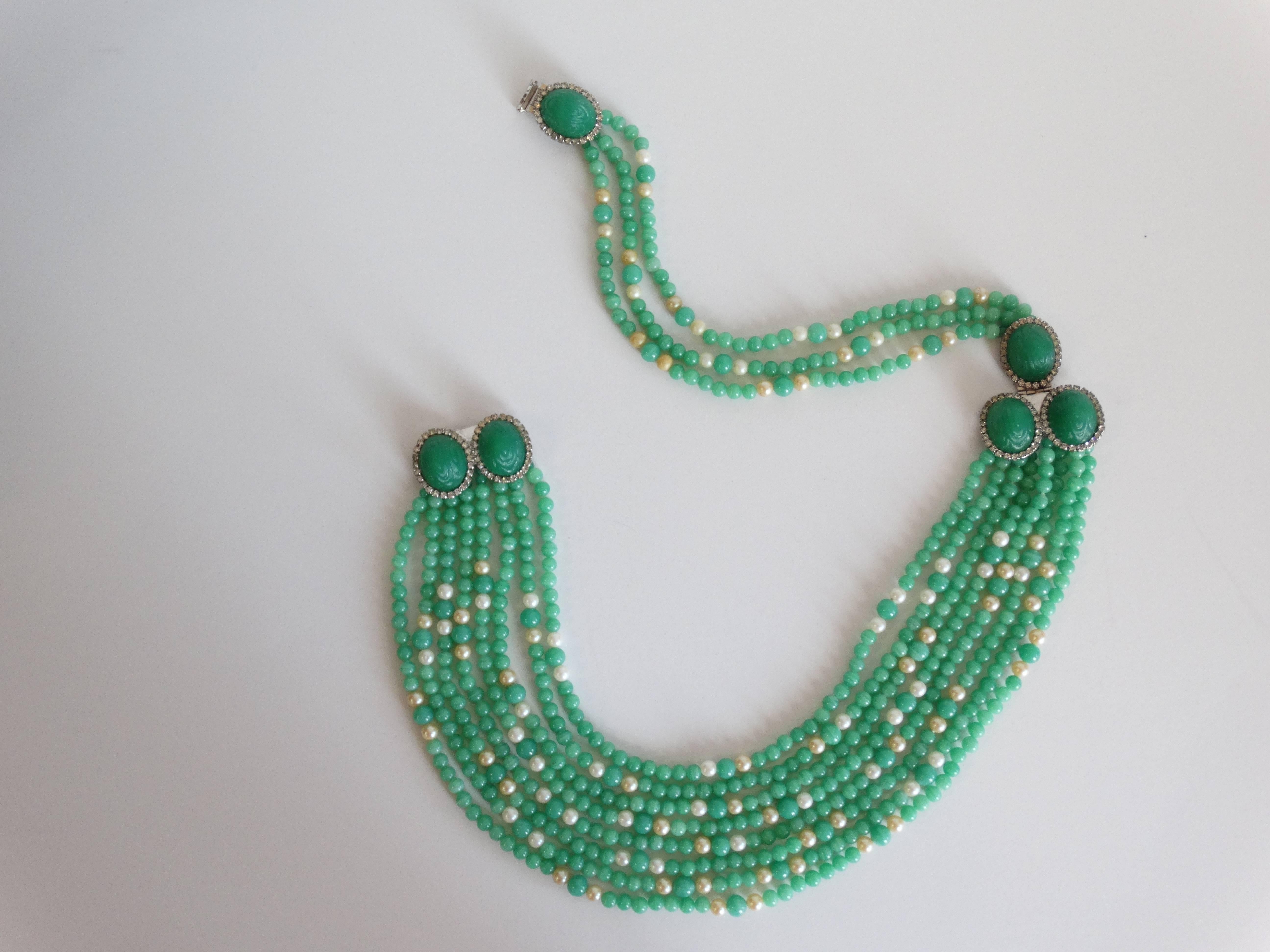 1970s Multi Strand Jade and Faux Pearls created by William de Lillo 4