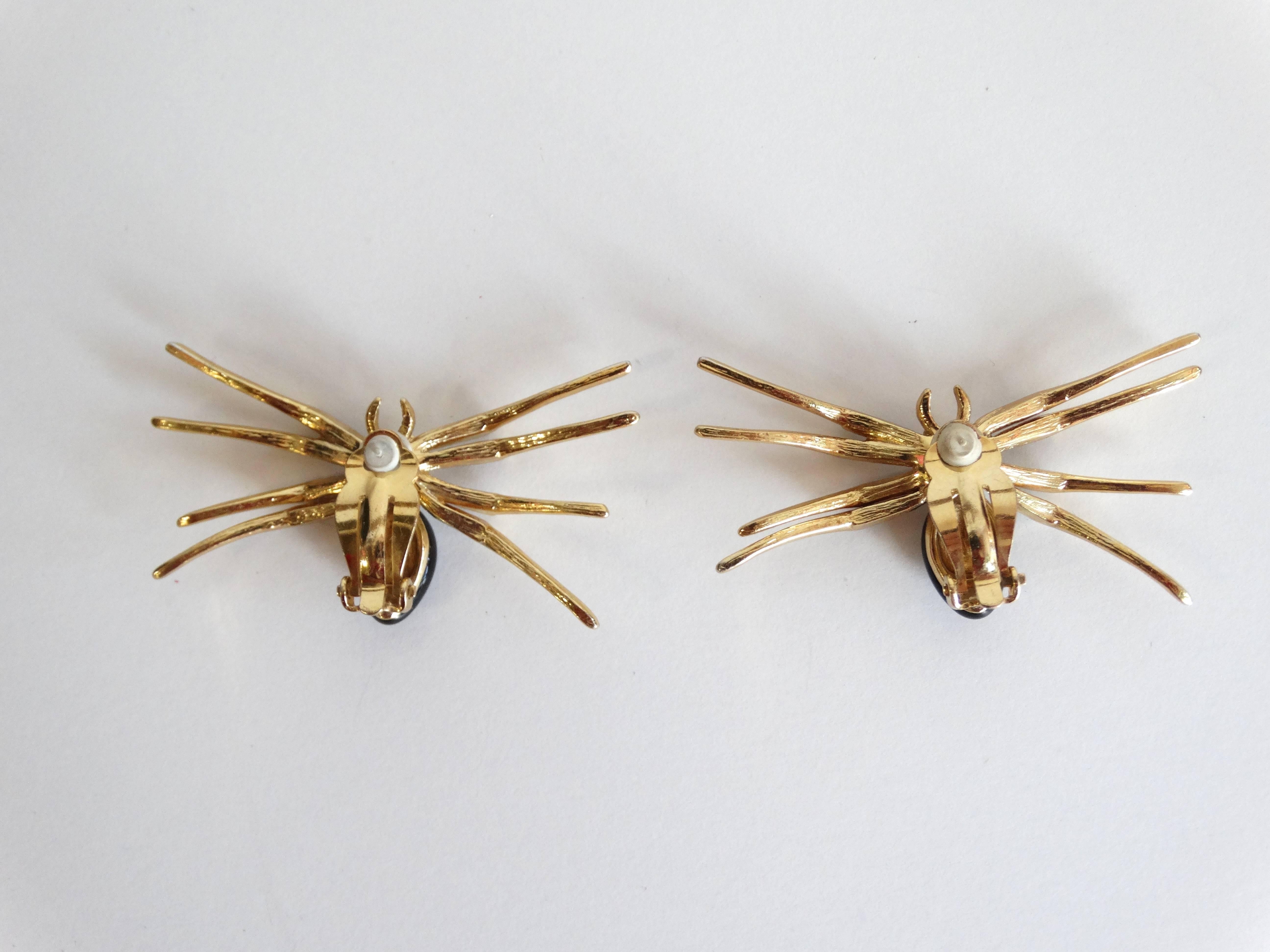 1980s Black Widow Spider Enamel and Crystal Earrings In Excellent Condition In Scottsdale, AZ