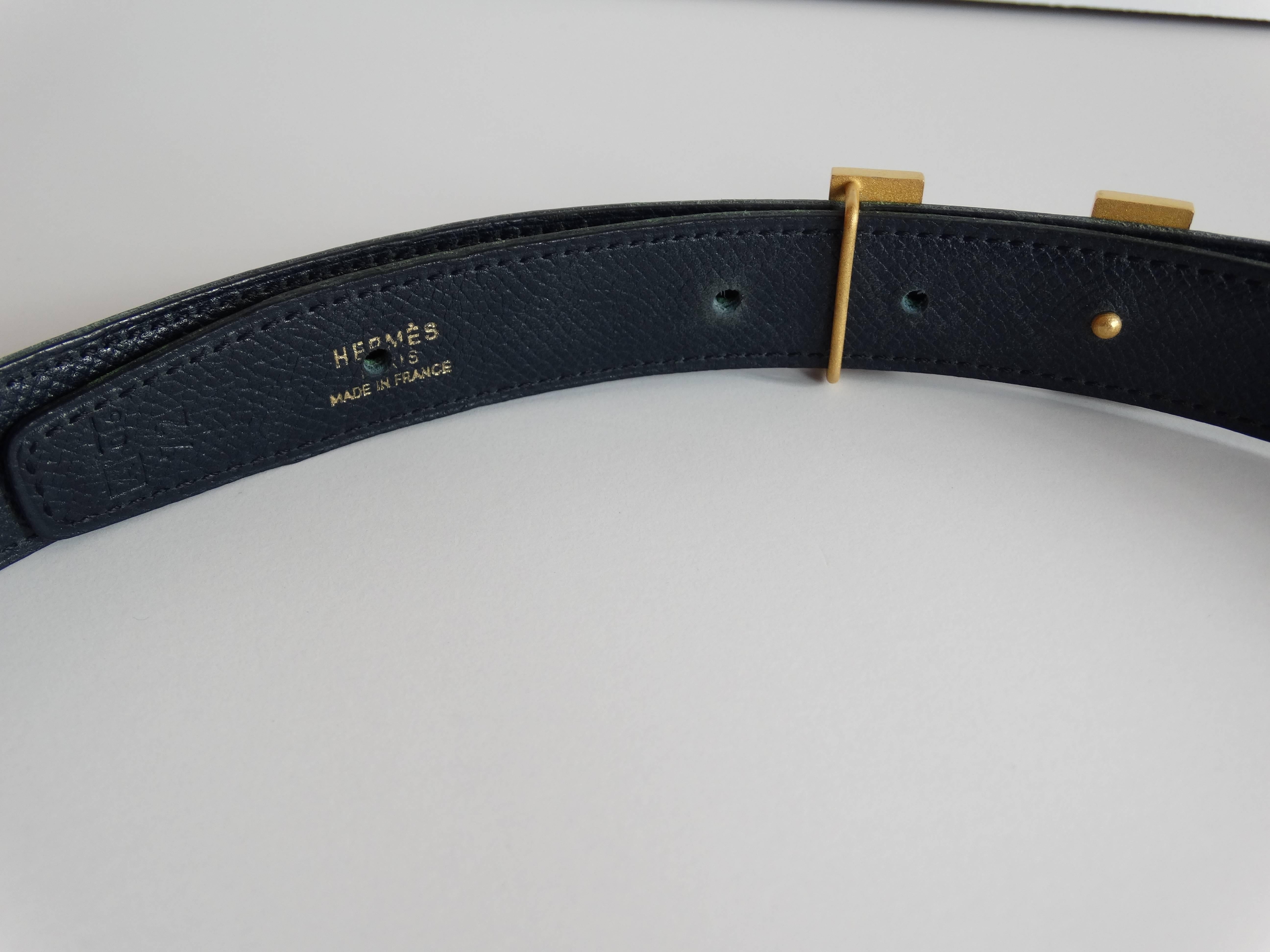 Black Hermes Kelly Green Belt With Mini Constance Gold Tone Buckle