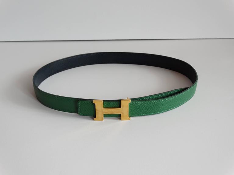 Hermes Kelly Green Belt With Mini Constance Gold Tone Buckle at 1stDibs