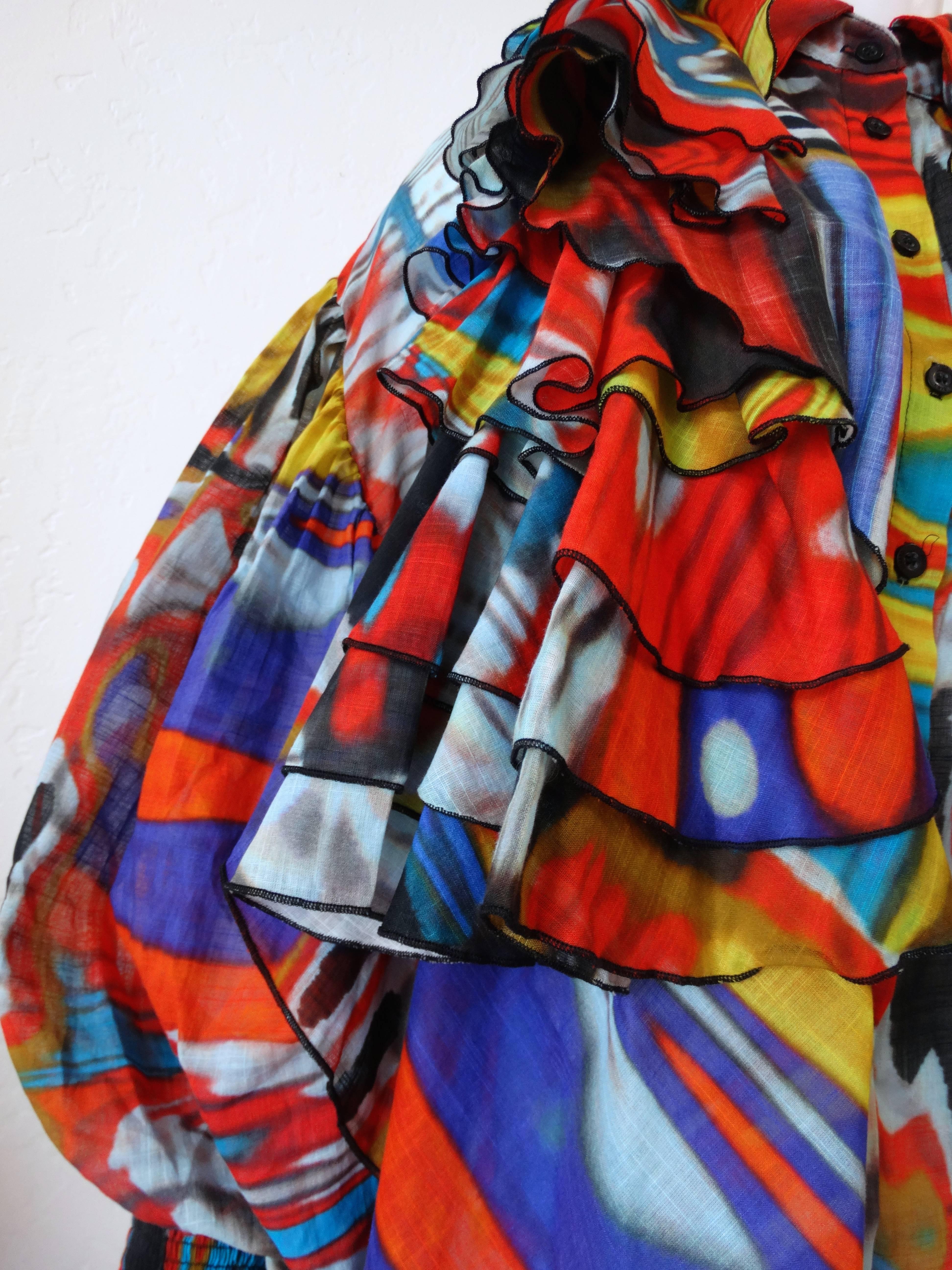 Robert Cavalli Camicia Ruffle Top with Balloon Sleeves For Sale 3