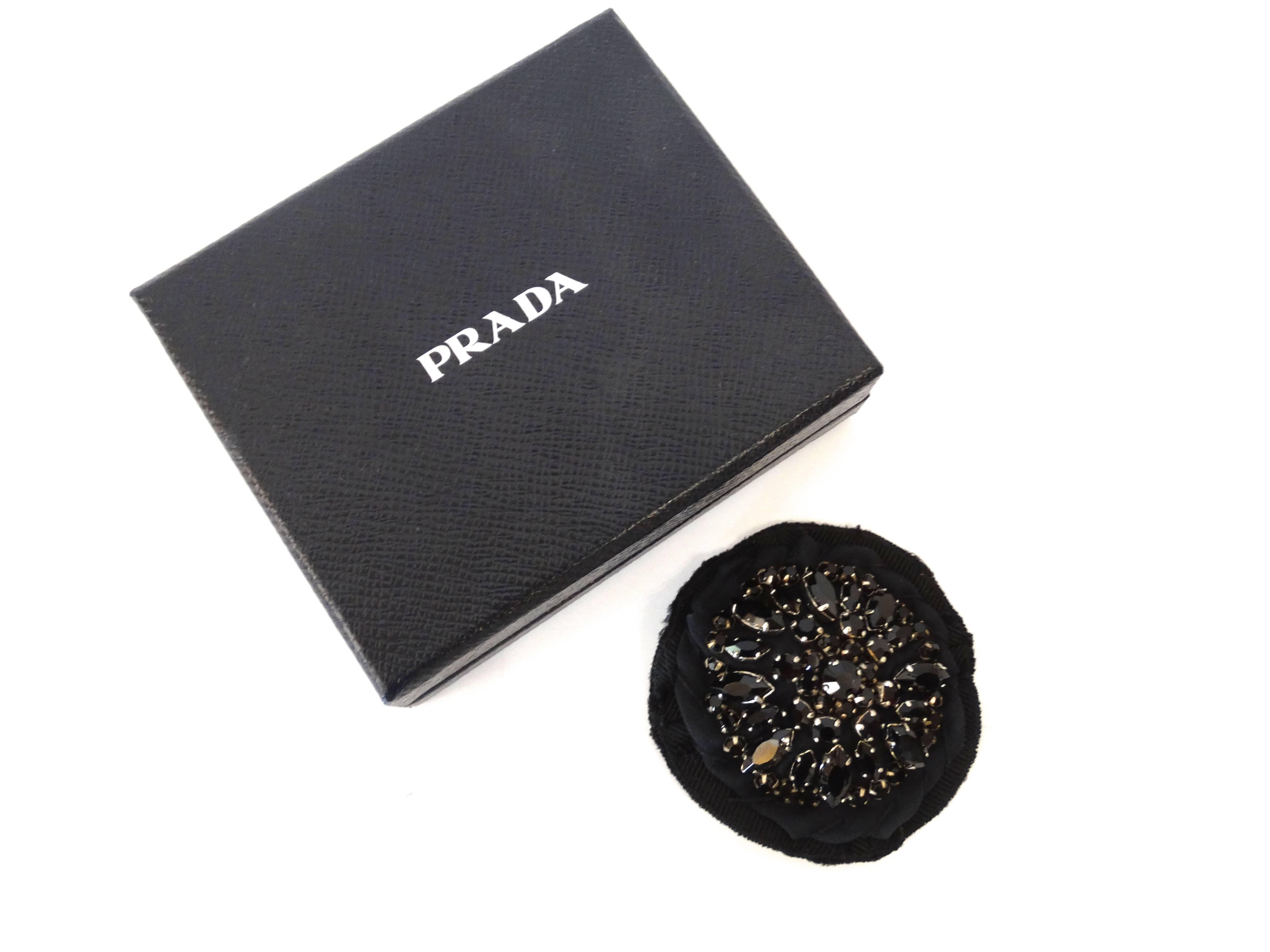 2003 Prada Black Jewel Floral Brooch In New Condition In Scottsdale, AZ