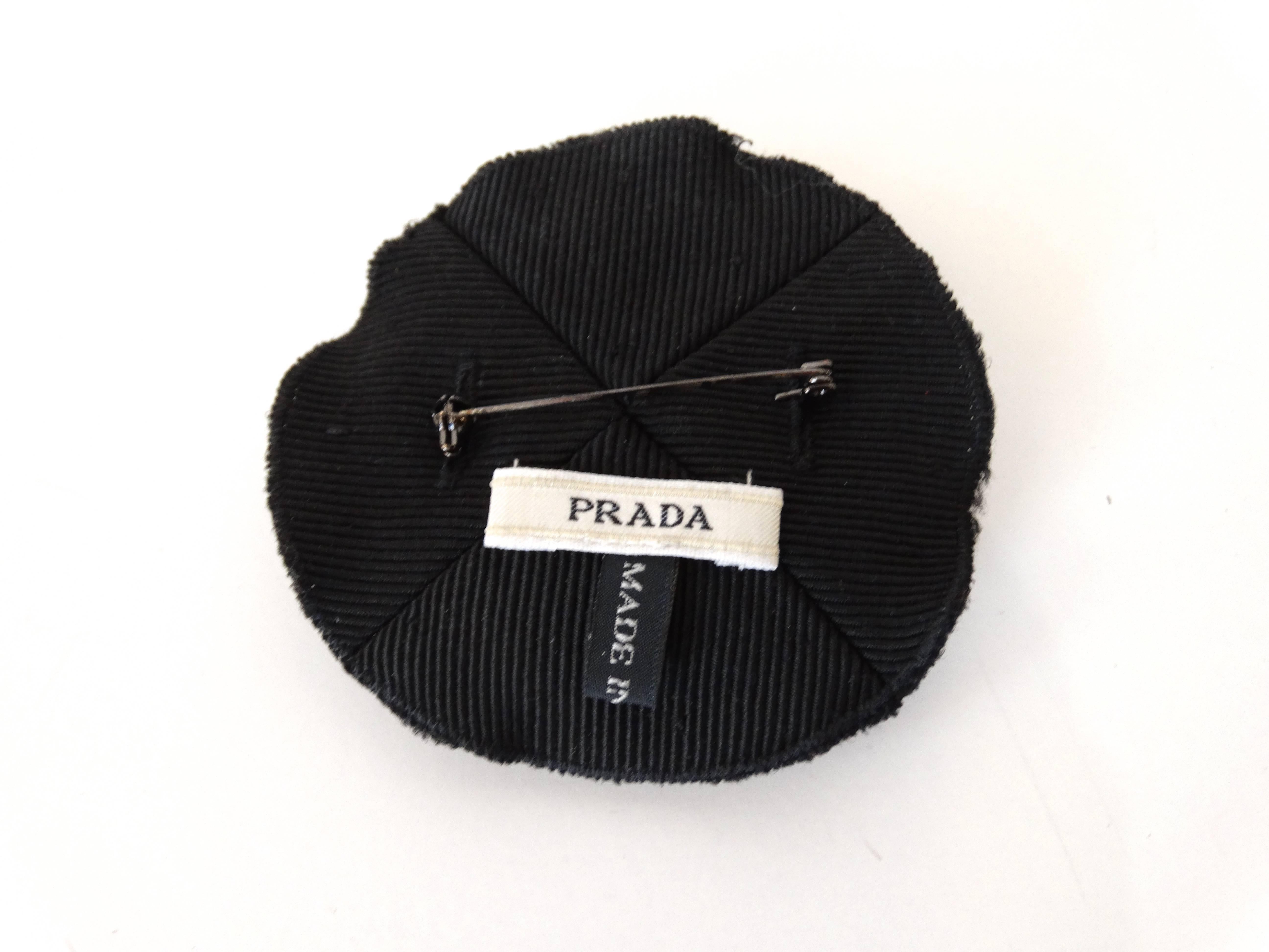 Women's or Men's 2003 Prada Black Jewel Floral Brooch